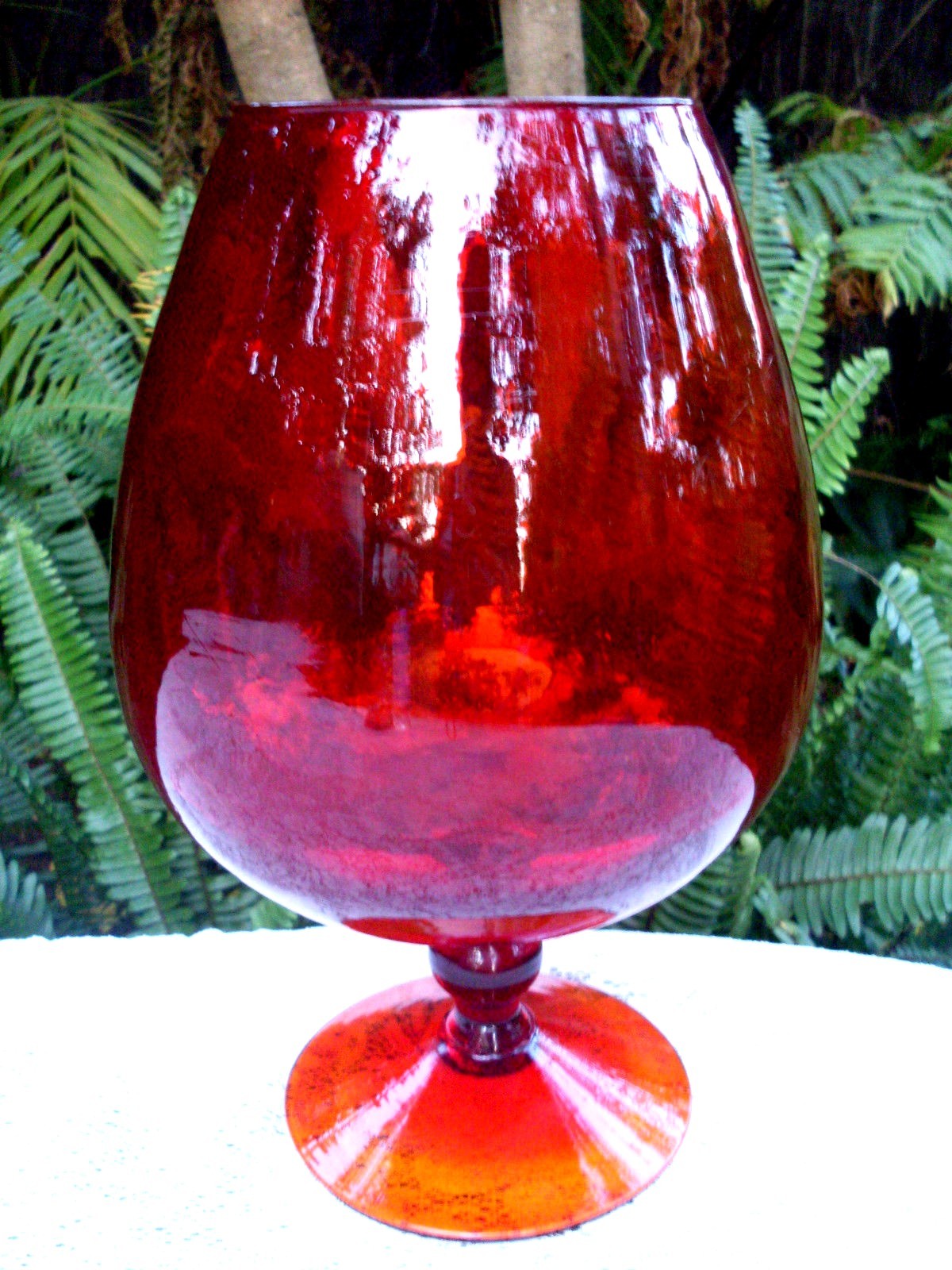 🍷Rare Murano Italy 1950’s RUBY SUNBURST 33.5cm ART GLASS Huge Brandy Glass Aus