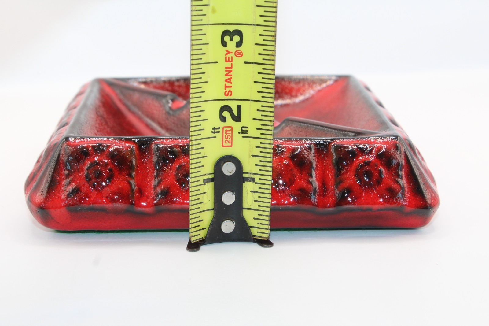 Vintage West Germany Style Ceramic Ash Tray & Candle Holder Beautiful Red Glaze