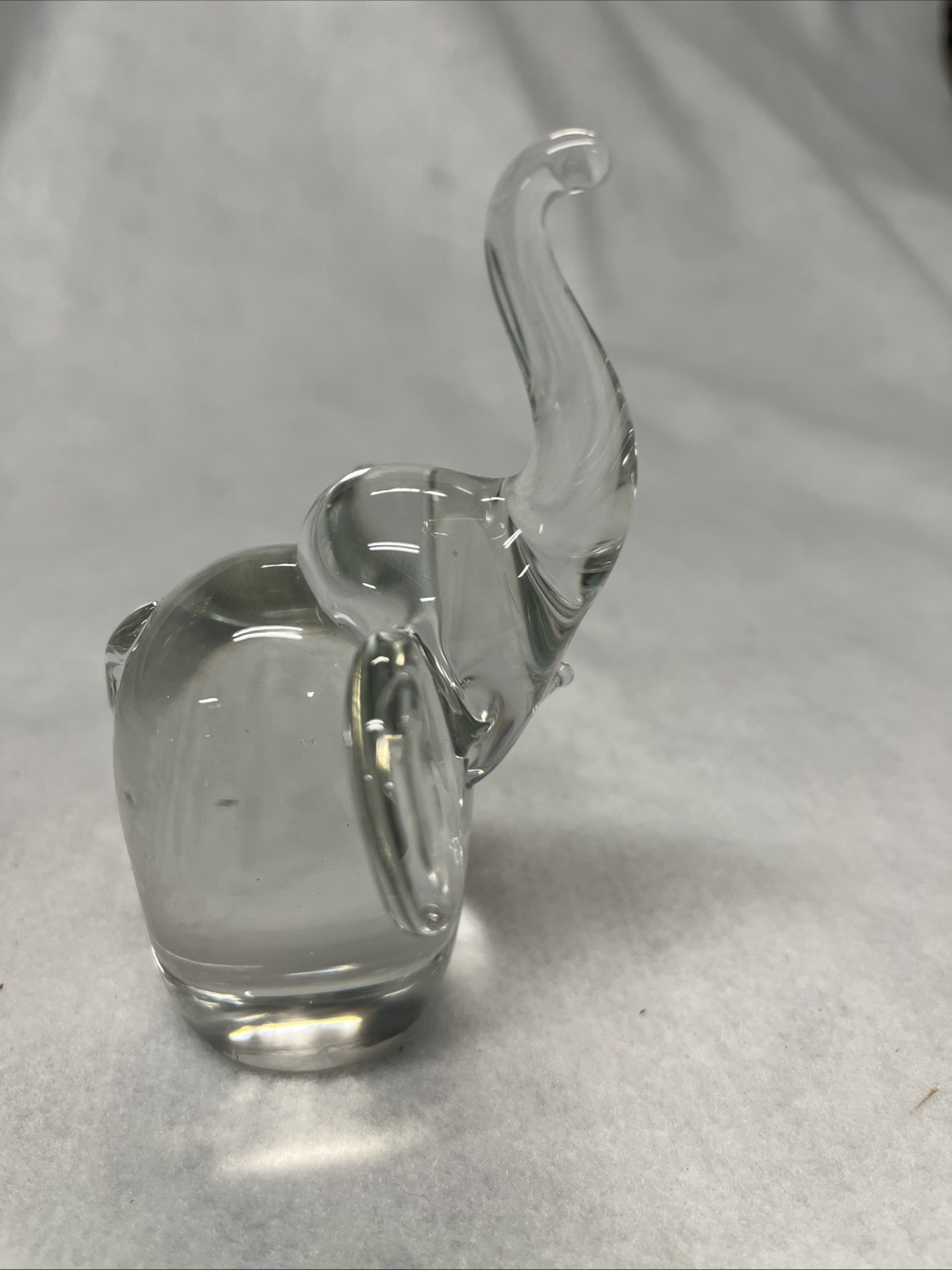 Clear Hand Blown Art Glass Elephant Figurine Paperweight 4.25” tall