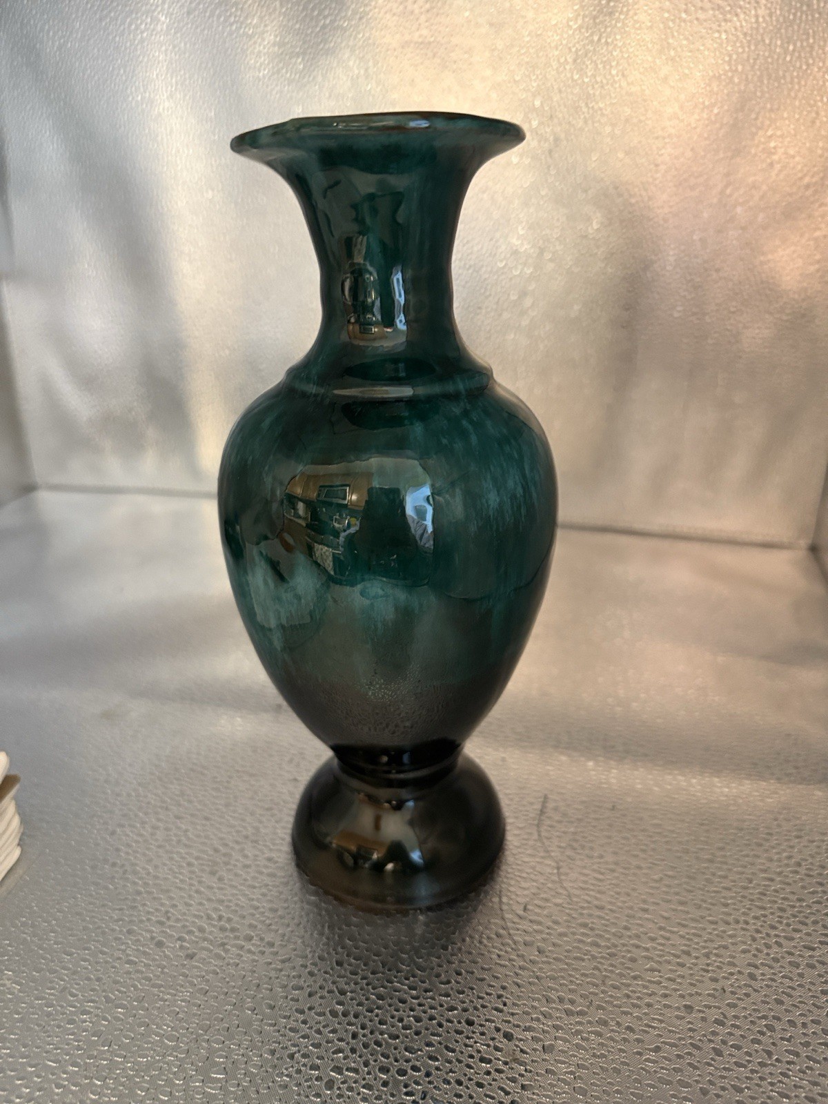 Vintage stunning Blue Mountain Pottery Green and Black flow drip glaze vase