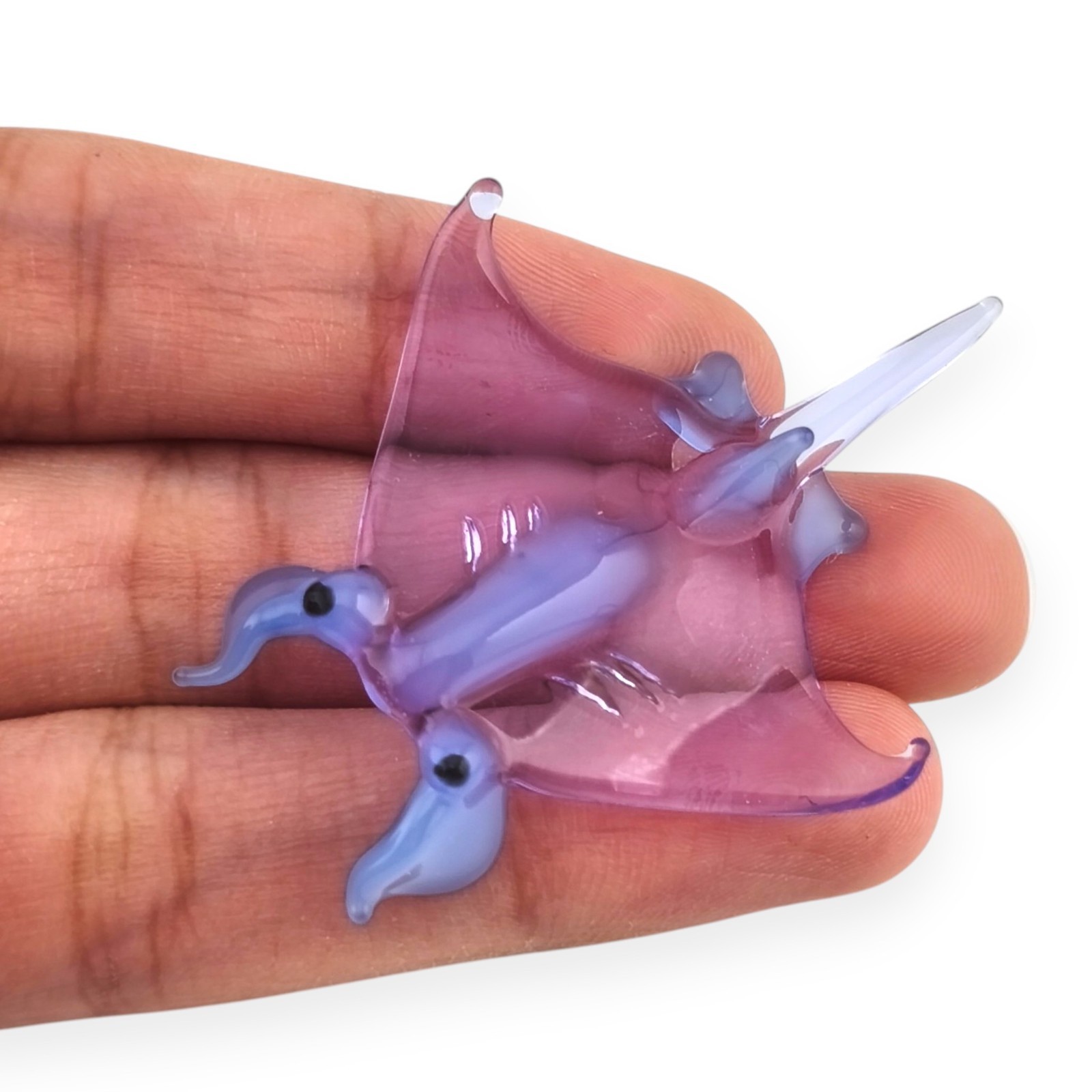 Handcrafted Miniature Purple Blue Stingray Glass Figurine