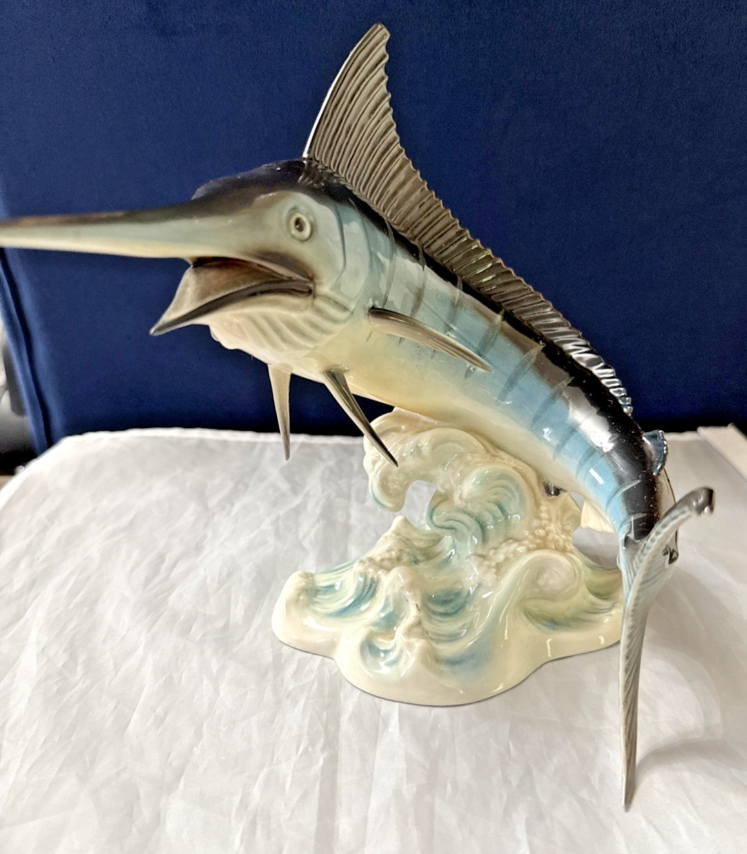 Goebel Porcelain ~ Breaching Blue Marlin Game Fish ~ West Germany Hand Painted