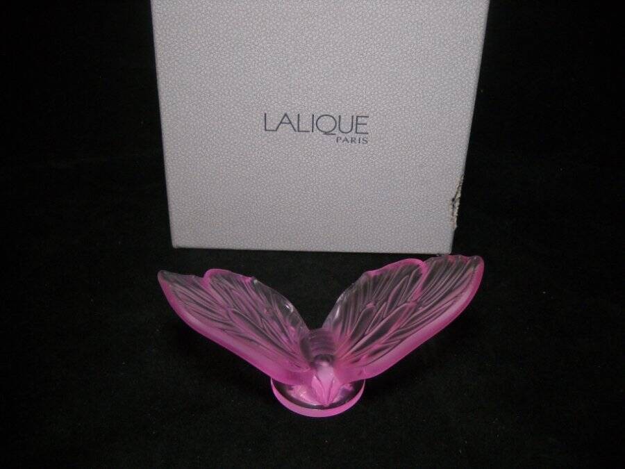 Lalique France Pink Open Butterfly Figure Excellent with Original Box