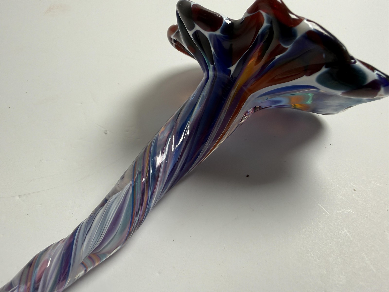 Multicolor Art Glass Flower Stem Sculpture Swirled Unmarked Home Decor Piece
