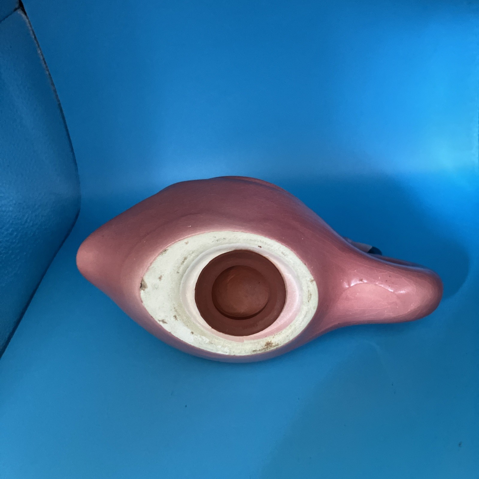 Pink Flamingo Pottery Bank Laying Down Resting Vintage Mid Century 4 Inches Tall