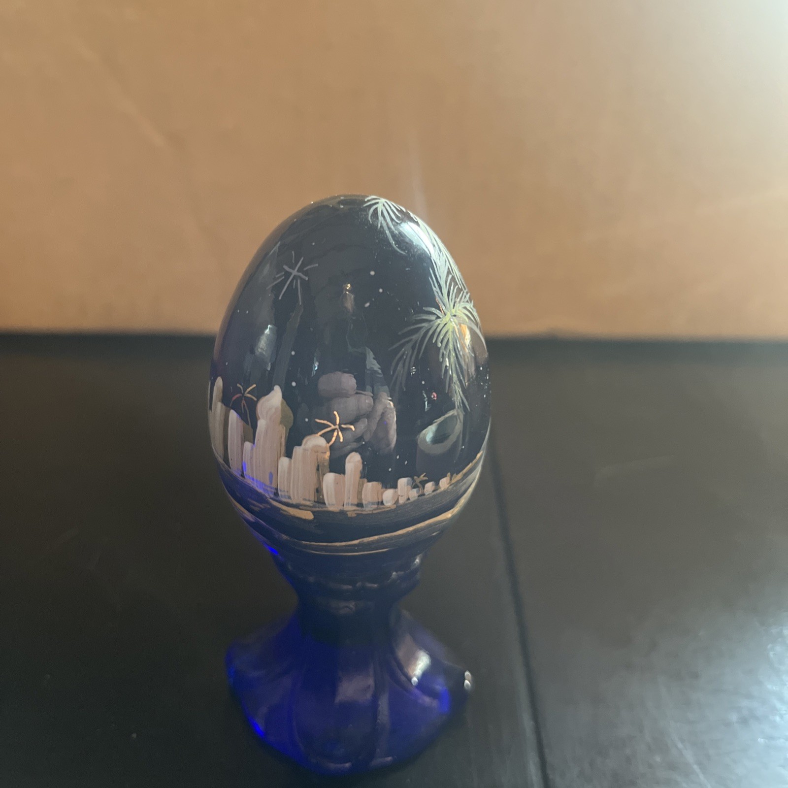 Fenton Glass Egg Cobalt Blue Three Wise Men 323/3000 Handpainted Signed