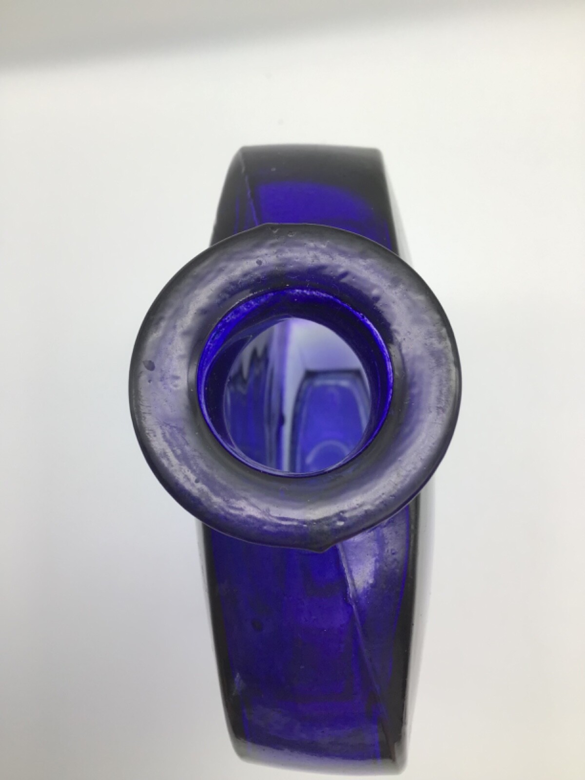 Cobalt Blue Glass Embossed European Bottle Floral/Art Motif 8.5 inches