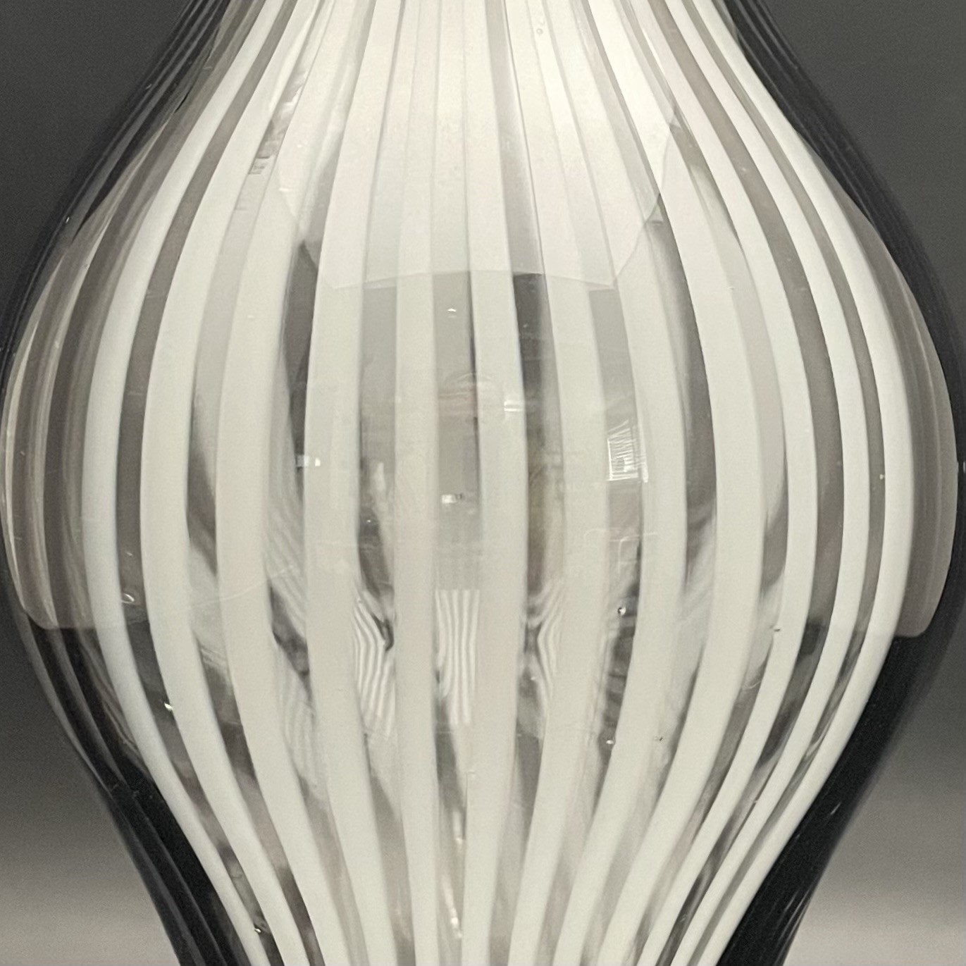 Mezza Filigrana Black White Art Glass Asymmetric Vase c1960s Made in China 11″t