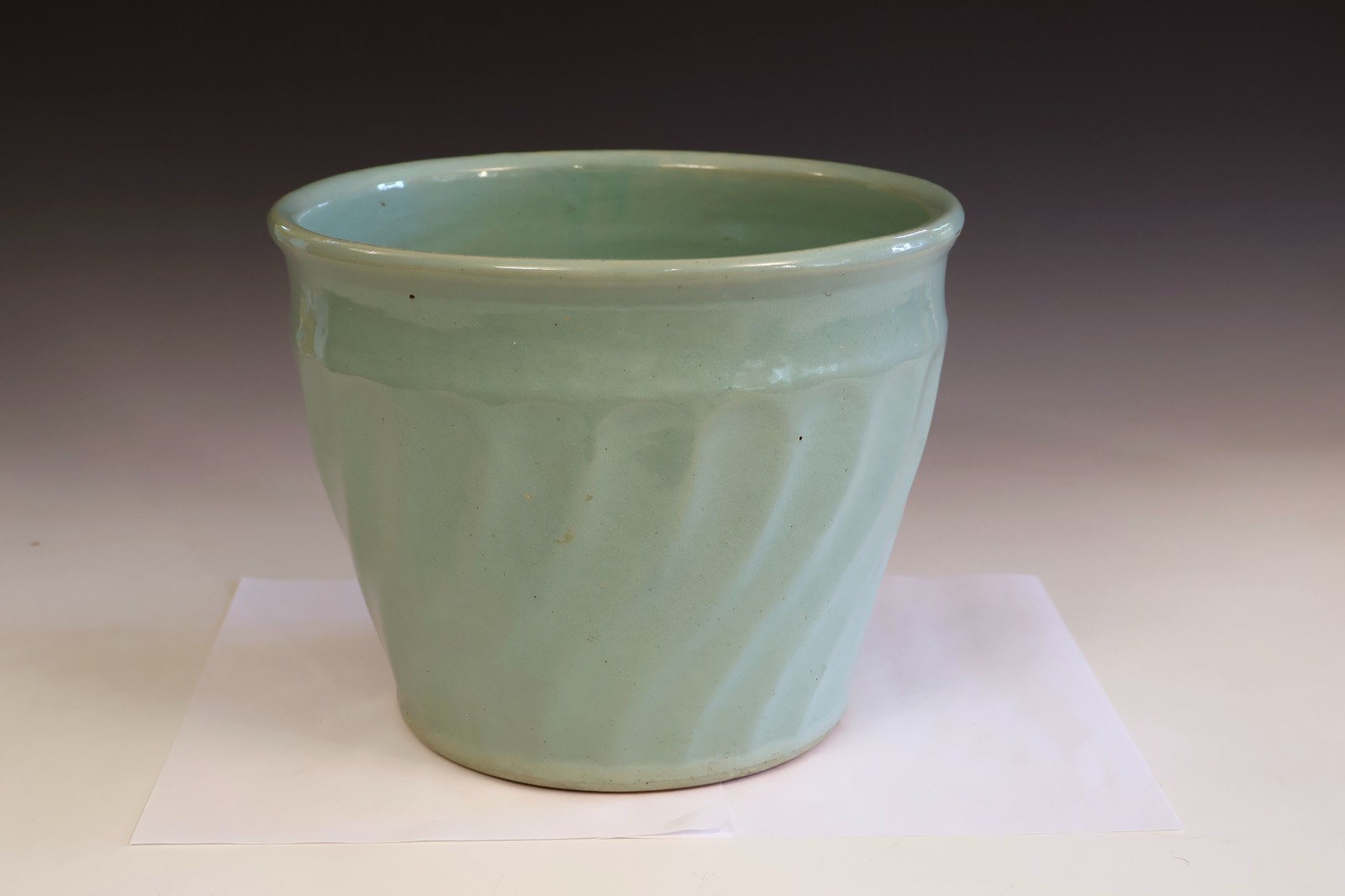 Big Vintage Zanesville Pottery Planter Jardiniere Aqua Fluted 8.5×11″
