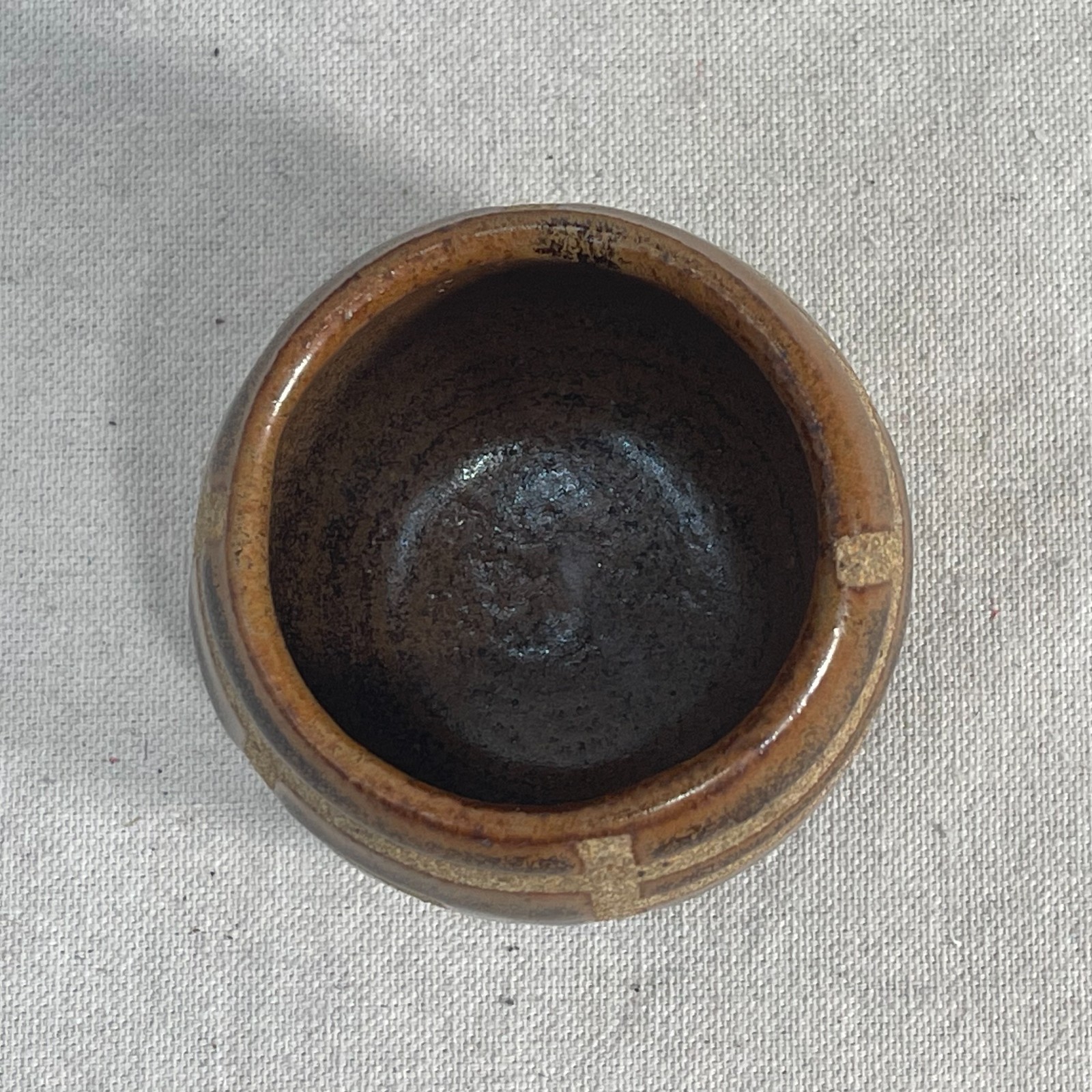 Studio Art Pottery Small Vessel Geometric Glaze Signed JP R 2.25in Tall, Ceramic
