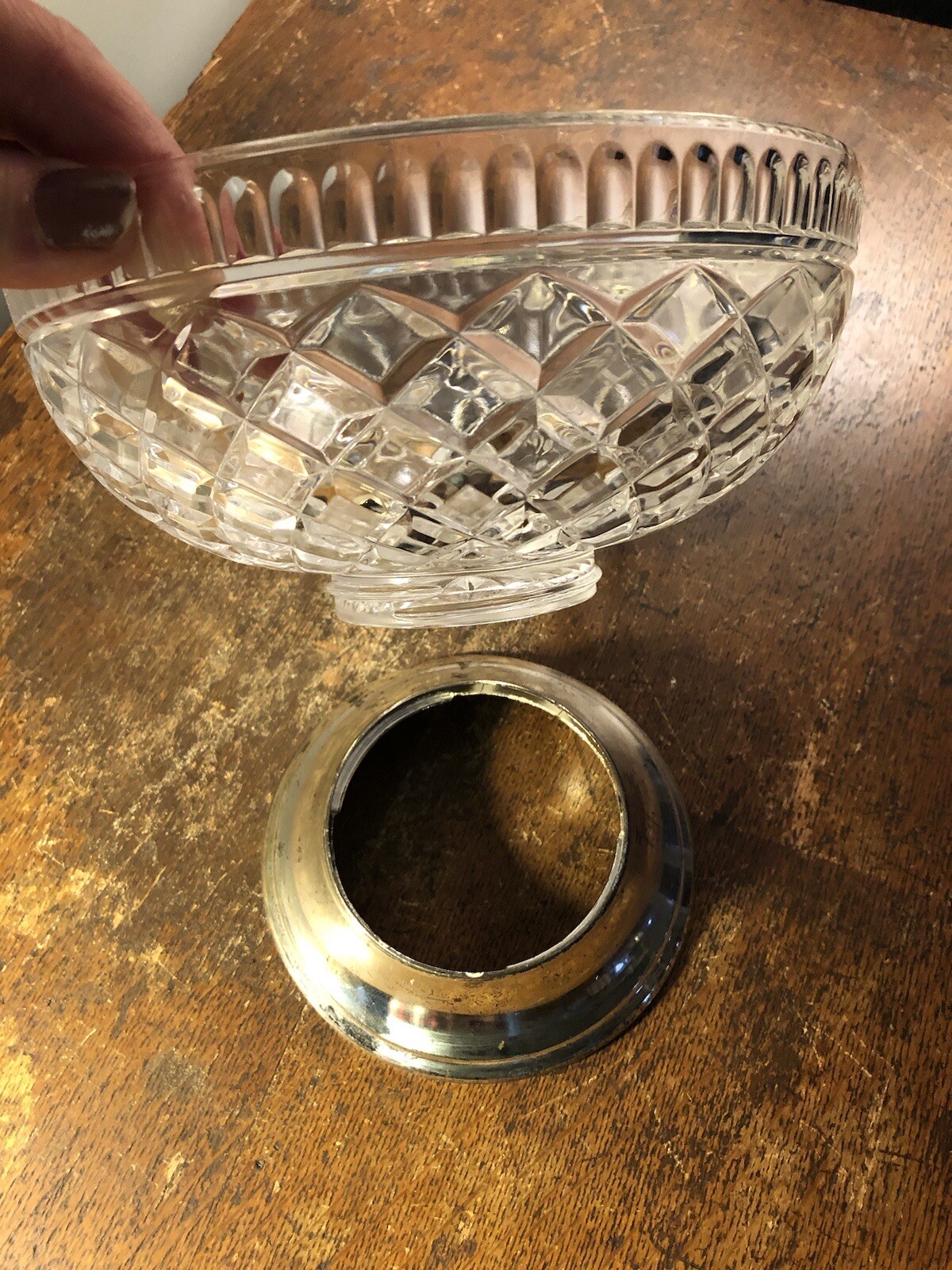 Teleflora Heavy Crystal Cut Floral Display Bowl Screw-on Silverplate Base