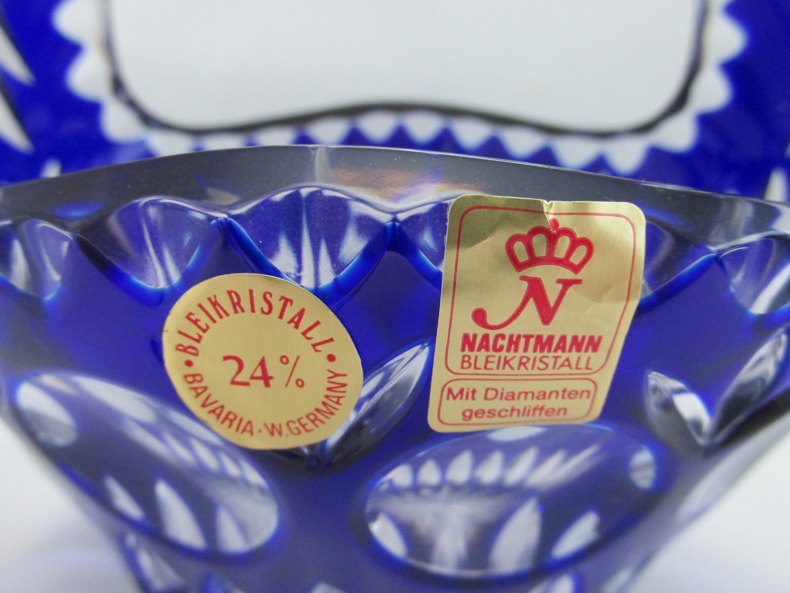 Nachtmann Bleikristall Cobalt Blue Cut to Crystal Glass Basket- Original Labels