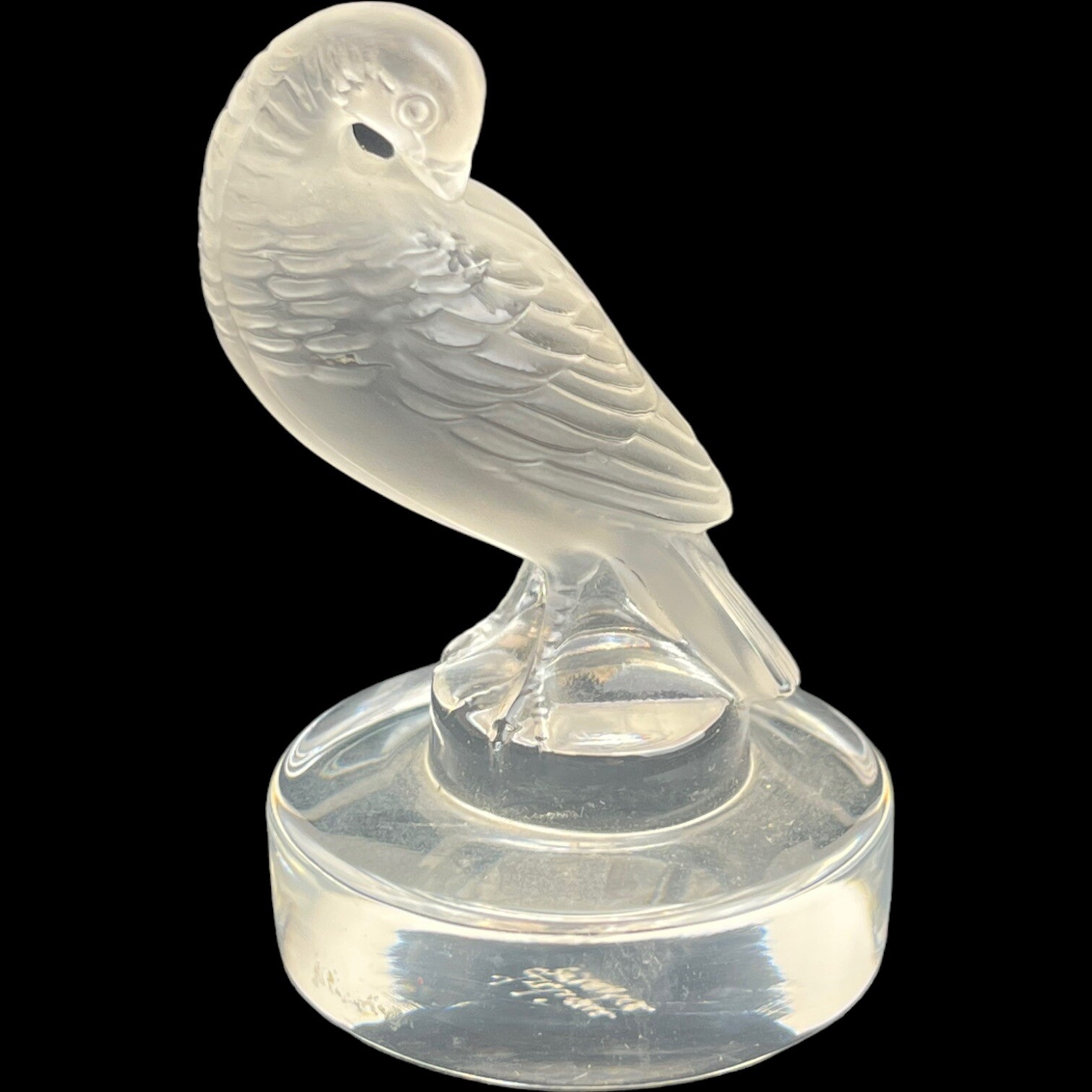 Lalique Crystal Glass Frosted Turtle Dove Signed Paperweight France Clear Bird