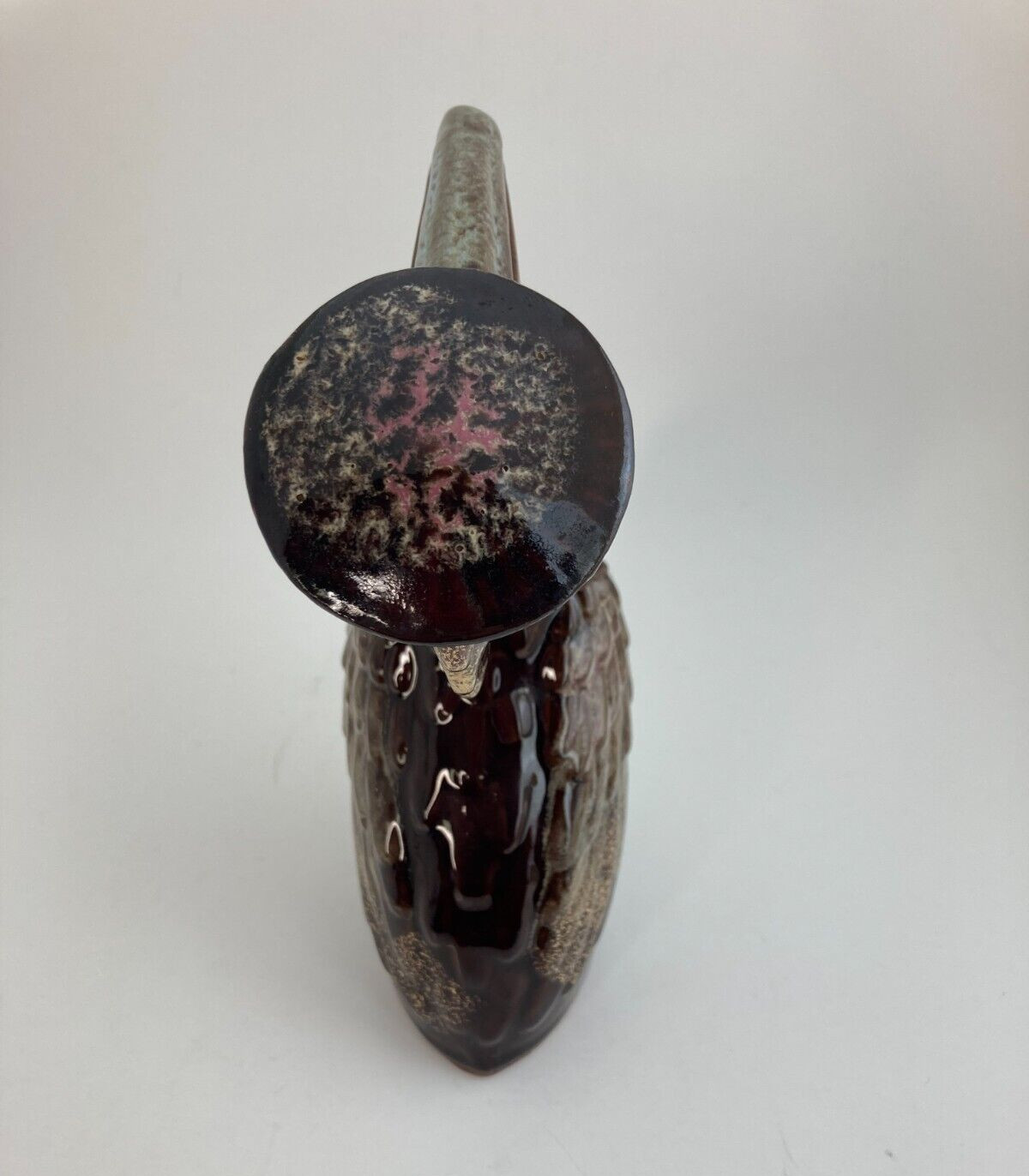 Vintage ArtMark Decanter Red Pottery Pour Bottle Pelican Bird Japan HP Rare