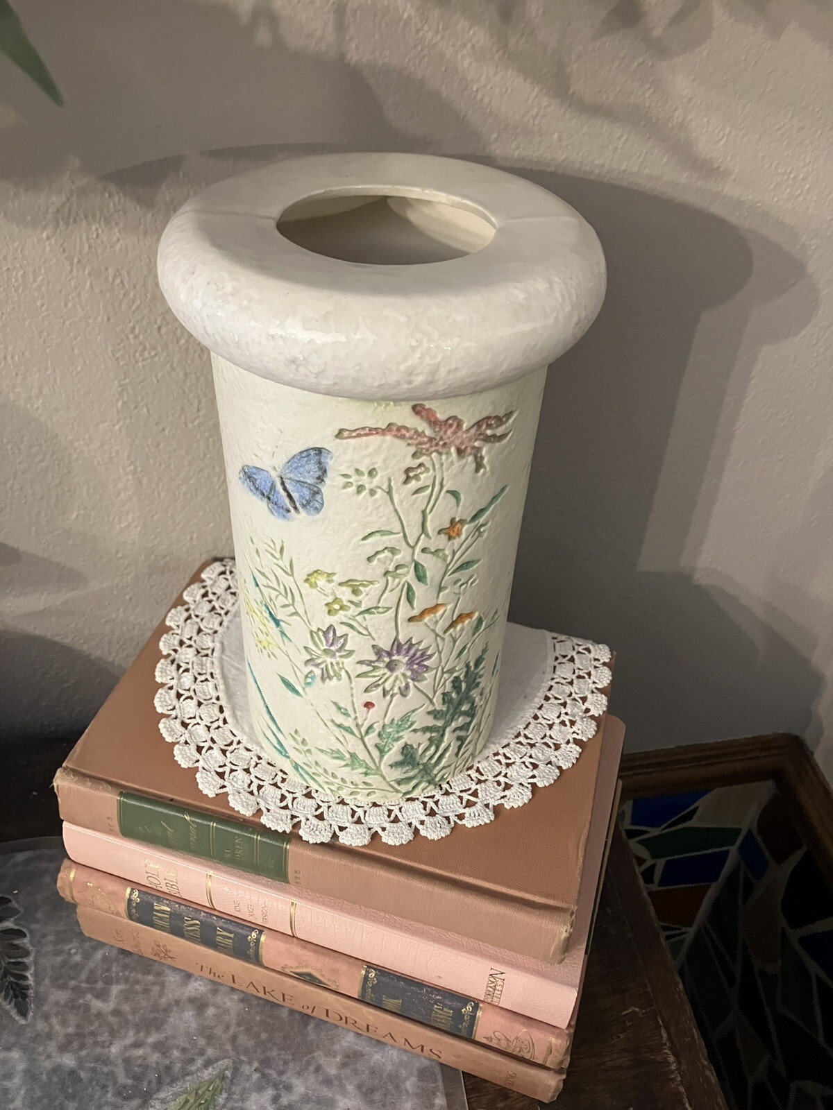 Vintage Nature Wildflower Boho Butterfly Impression Vase Handmade Art Flower