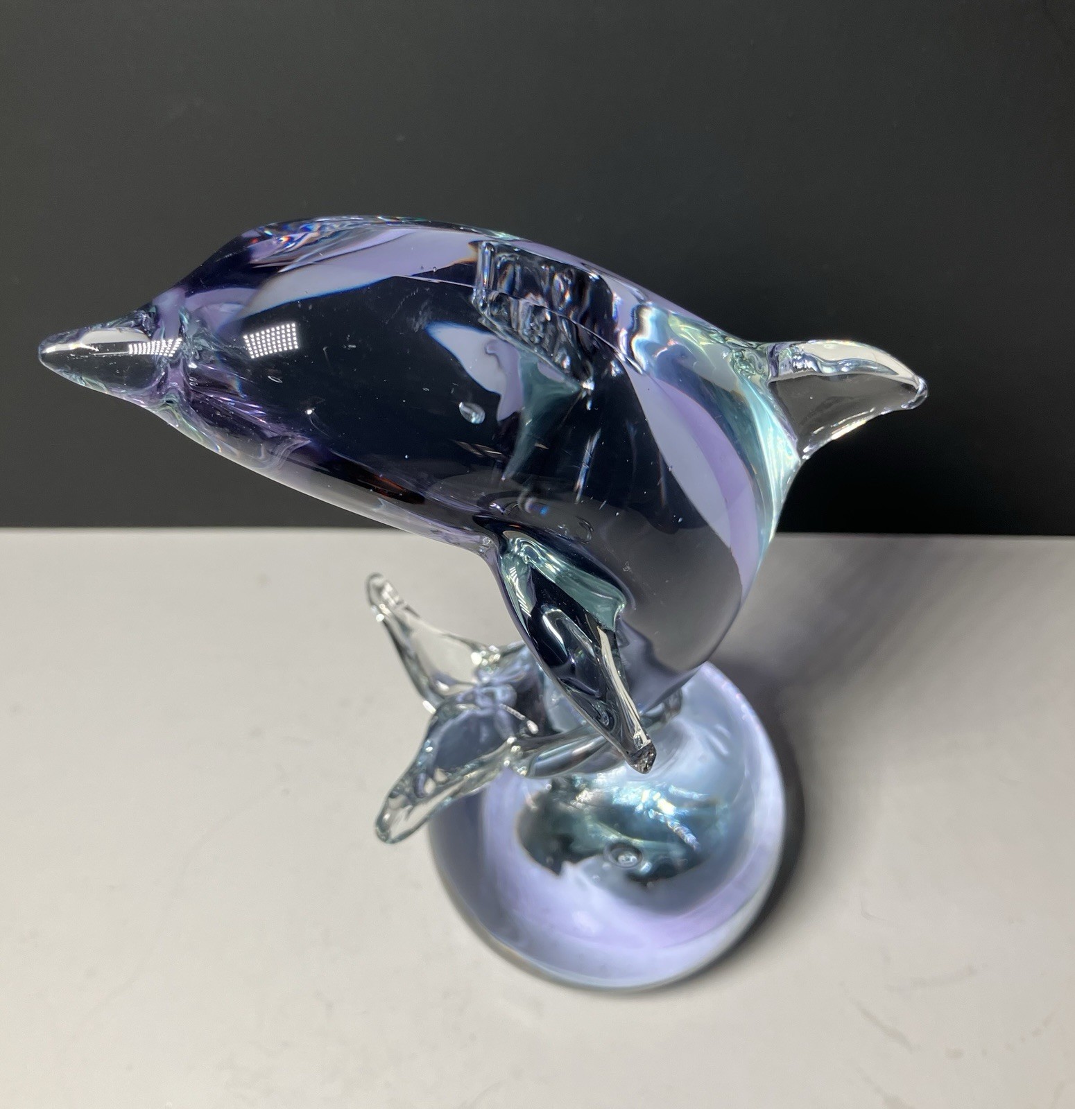 Art Glass Dolphin Figurine Paperweight * Blue Purple * Heavy