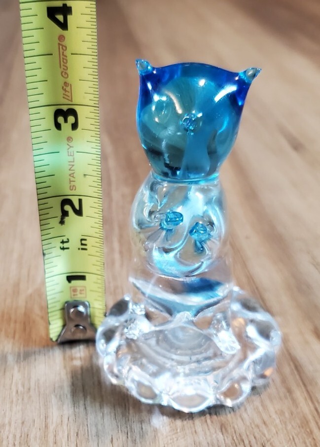 Squirrel Figurine Glass Paperweight Clear and Blue Glass on Round Base