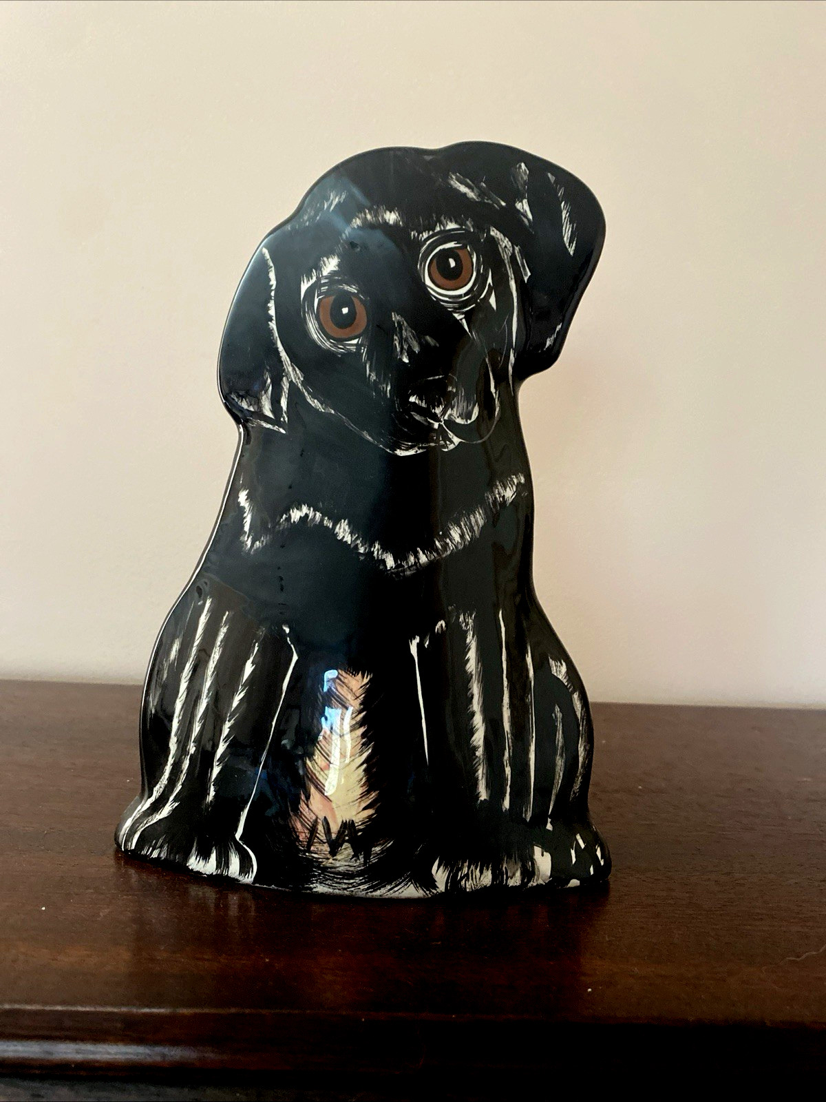 “Dogs by Nina” Lyman Hand Painted Ceramic Black Puppy Vase/ Planter, 8”