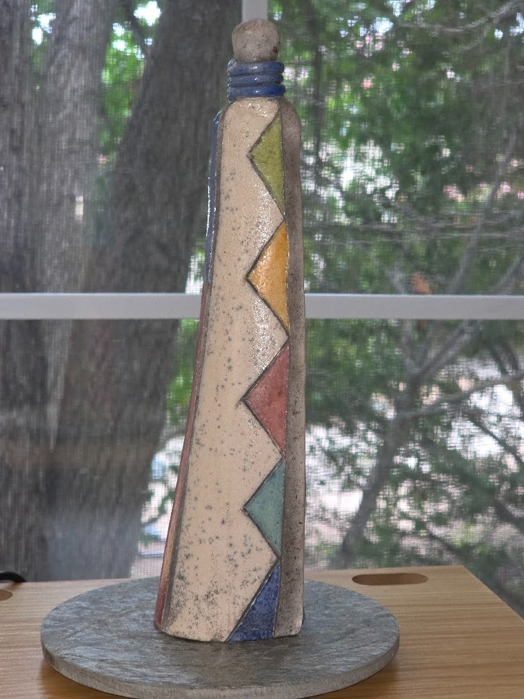 South African Raku Sgraffito Pottery Figurine 11.5”