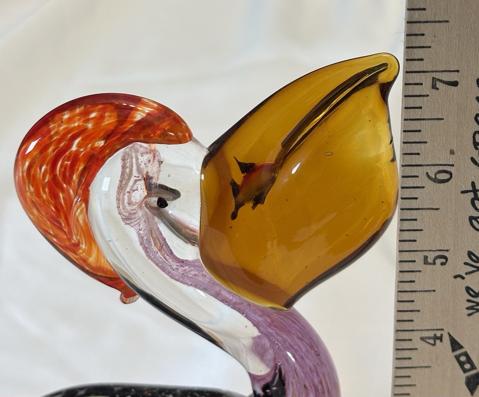 Art Glass Pelican Bird with Fish in Mouth Beak Sculpture Figurine * Hand blown