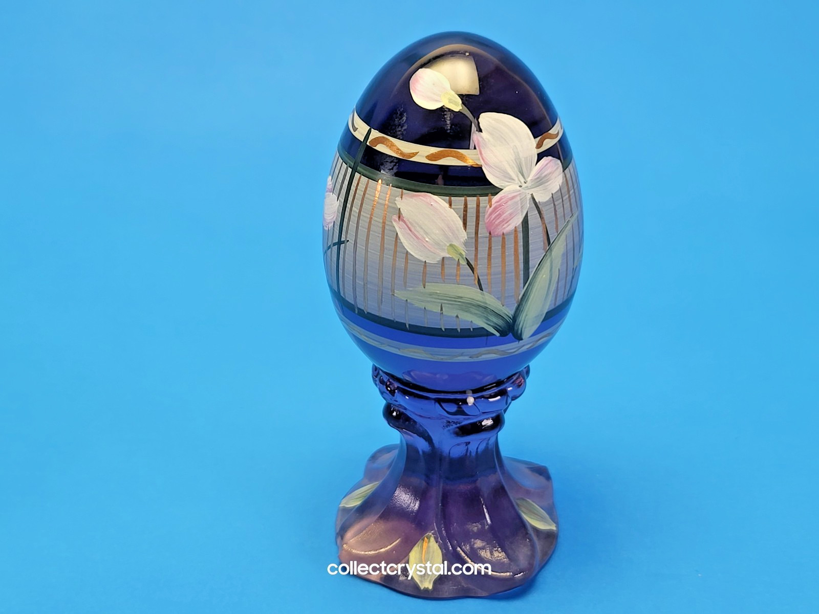 Fenton Iridescent Hand Painted Glass Pedestal Egg Floral 171 / 3000 C. Riggs