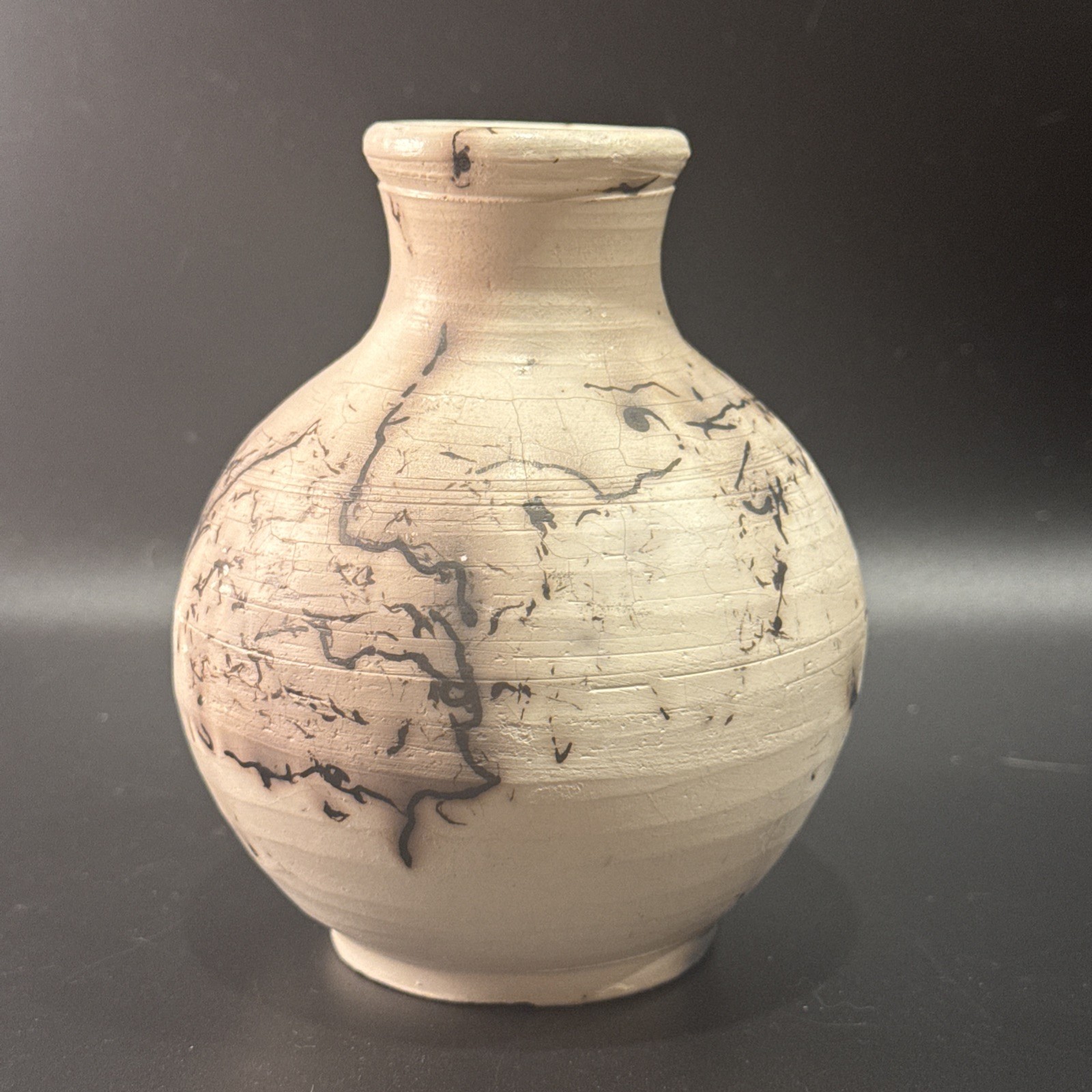 White And Black Raku Vase Signed Javier Gaytan Original Tag 4.75” Made In Hawaii