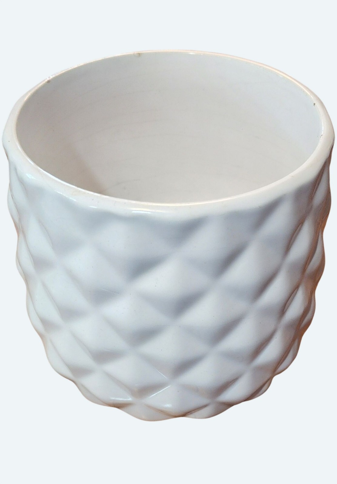 Vintage White Geometric Diamond Ceramic Pottery Planter Vase 5 Inches Tall