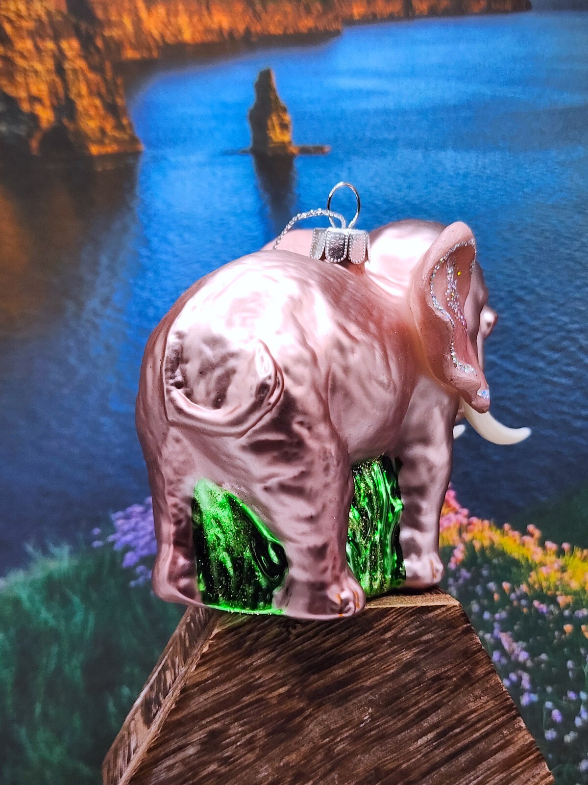 Blown Glass Pink Elephant animal Zoo Christmas Ornament NWT