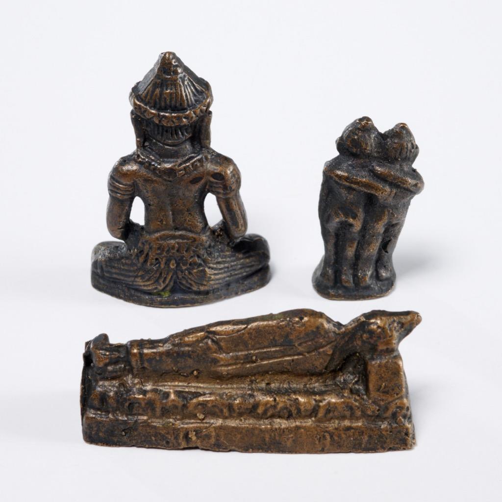 Bronze Miniature Buddha Kanha Jali Buddhism Alter Charm Statue Amulet 3pc Lot