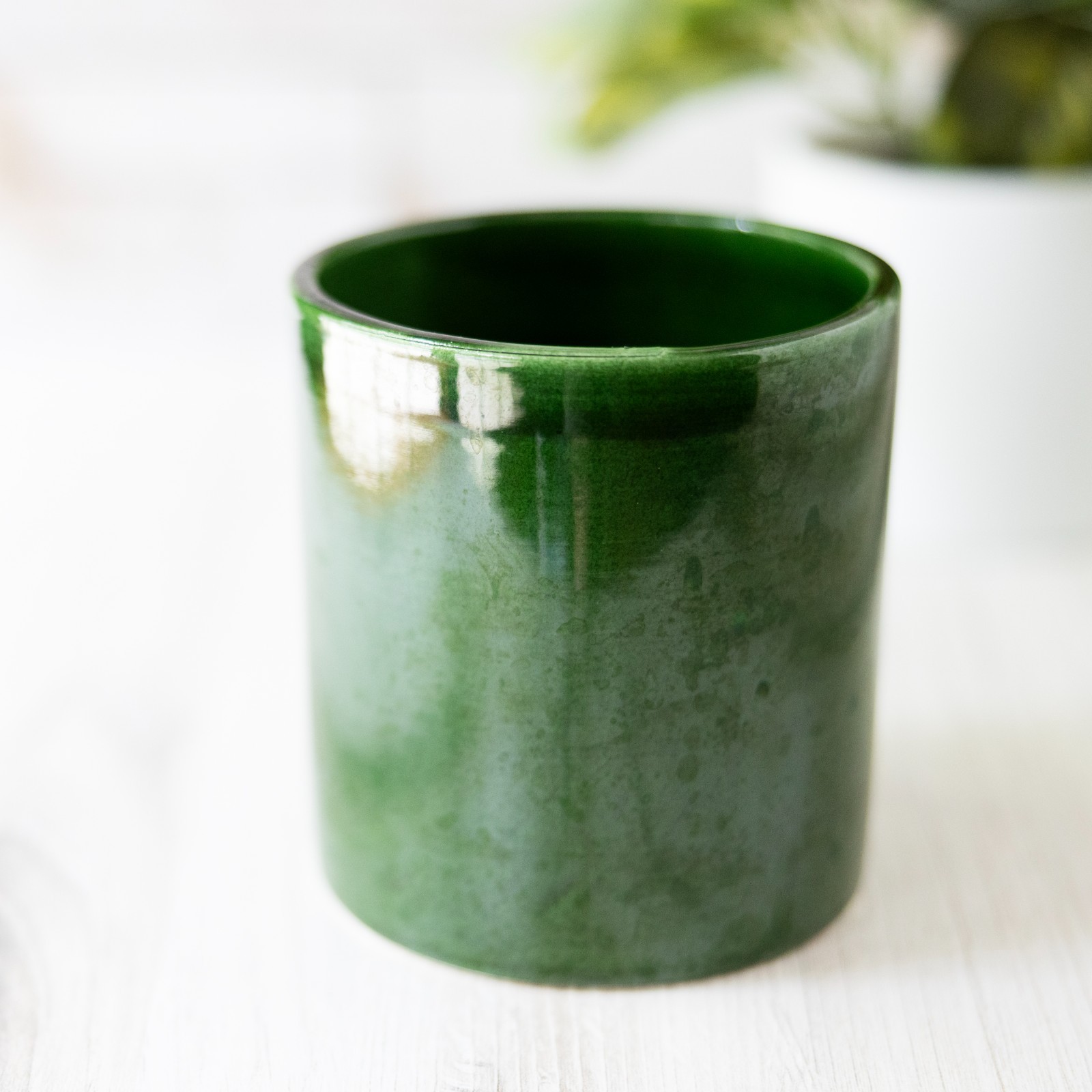 Bergs Pottery Green Glazed Round Planter Made In Italy 4.5 inches tall