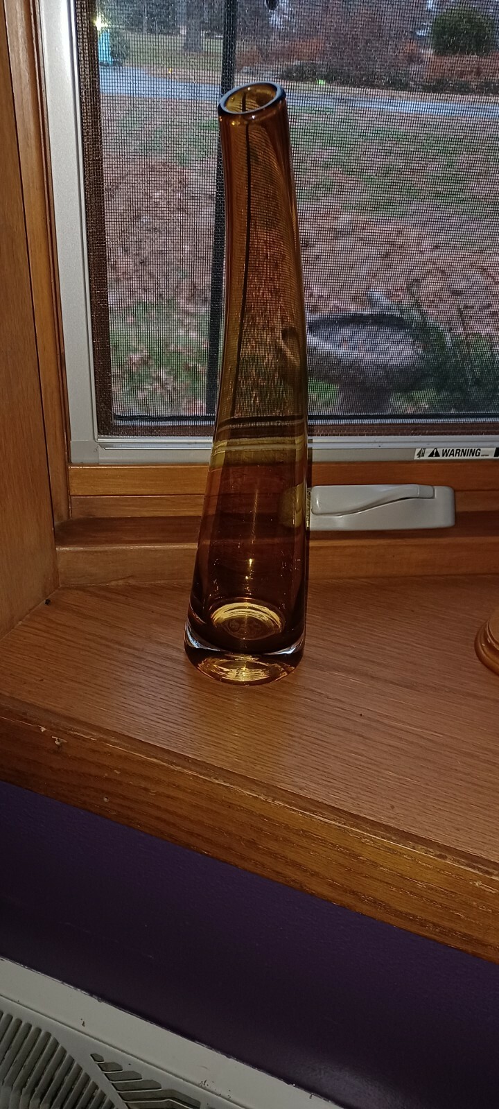 Vintage Leonardo Mouth Blown w/ pontel Gold Amber Curved Glass Vase