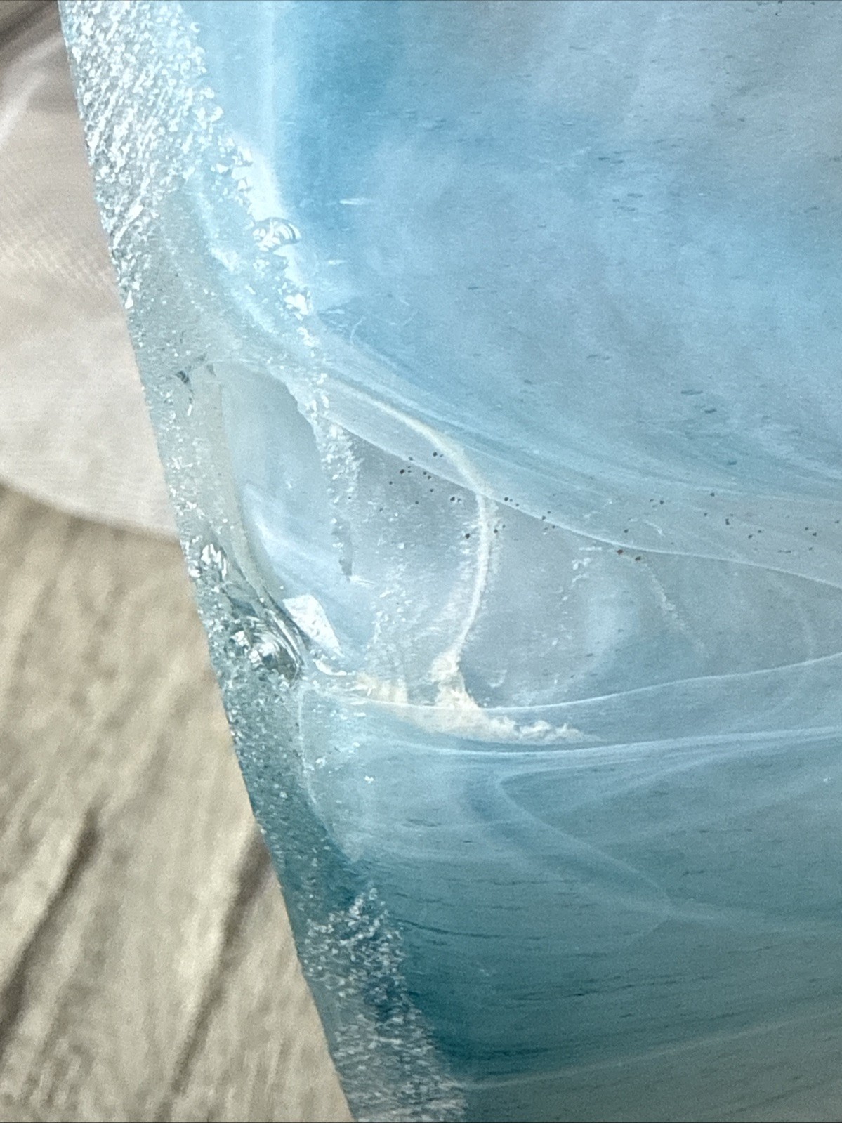 Murano Ruffle Top Light Blue & Gold Glass Vase 16″ H X 11″W X 11.5″D SEE PHOTOS!