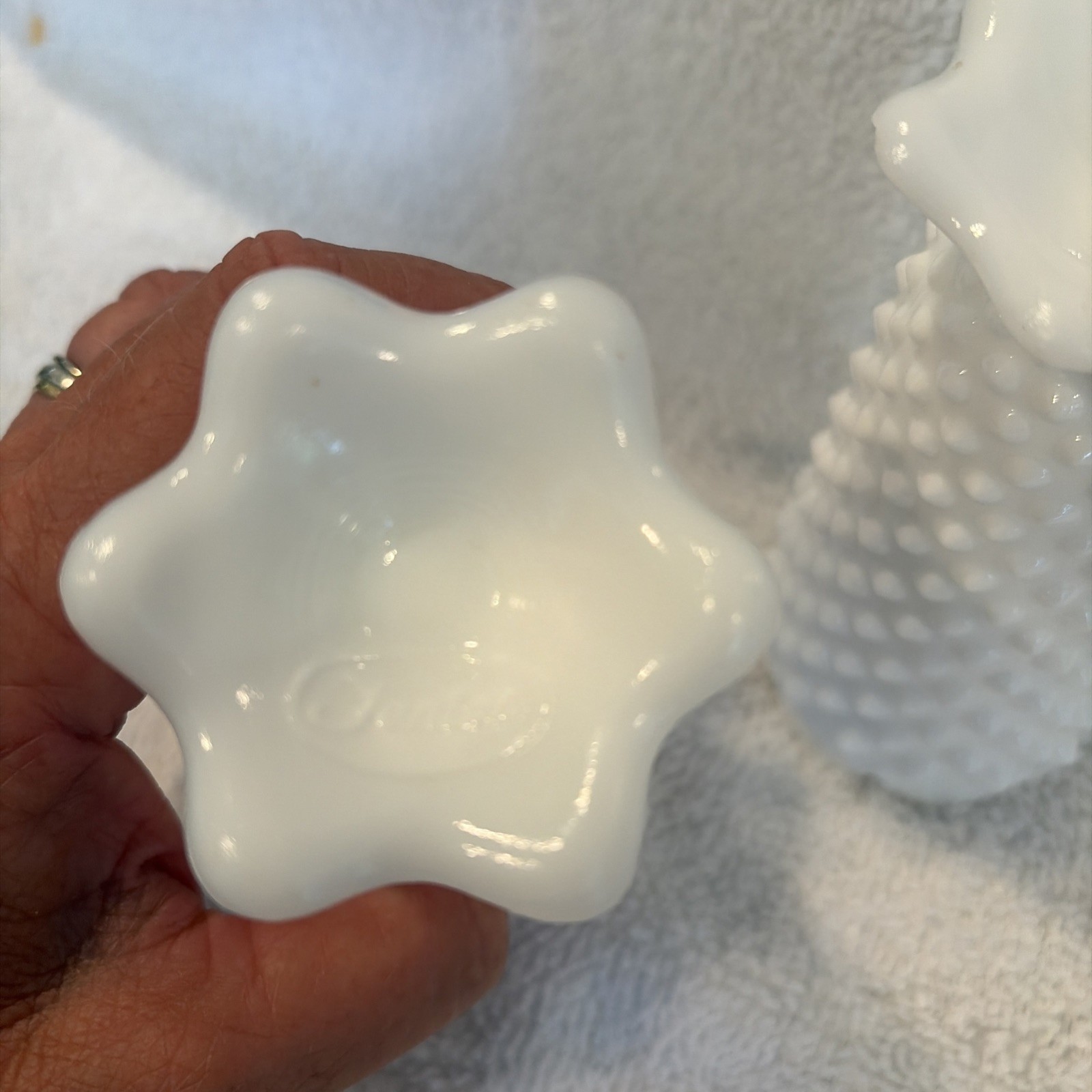 2 Vintage Fenton White Hobnail Milk Glass Vase 6 Inches Tall.