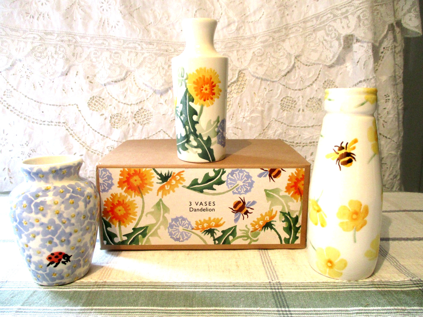 Emma Bridgewater Vase Set 3 – Dandelion, Buttercup & Forget Me Not Boxed Mint