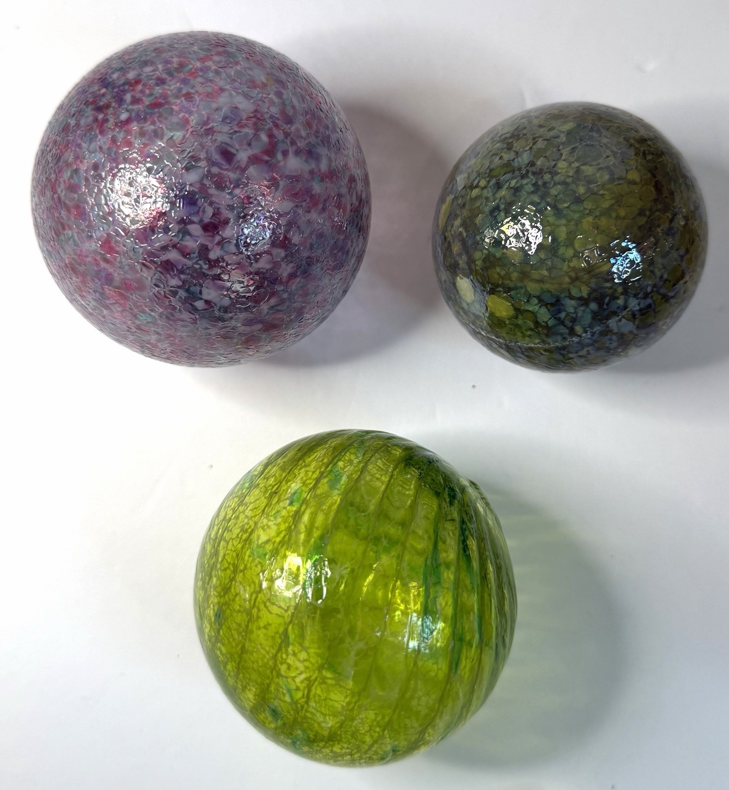 3 Hand Blown Glass Ball Floats Orbs Unbranded Purple Green 2.25”-3” EB58
