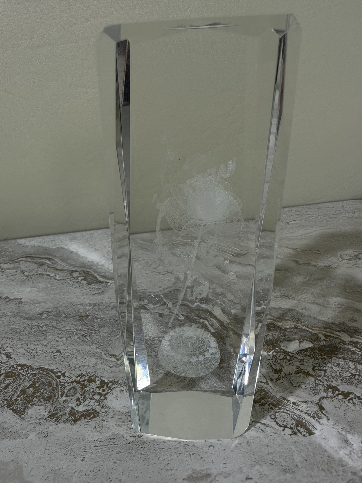 Laser Etched Crystal Clear Glass 3D Cube Paperweight 6 x 2 Happy Birthday Inside