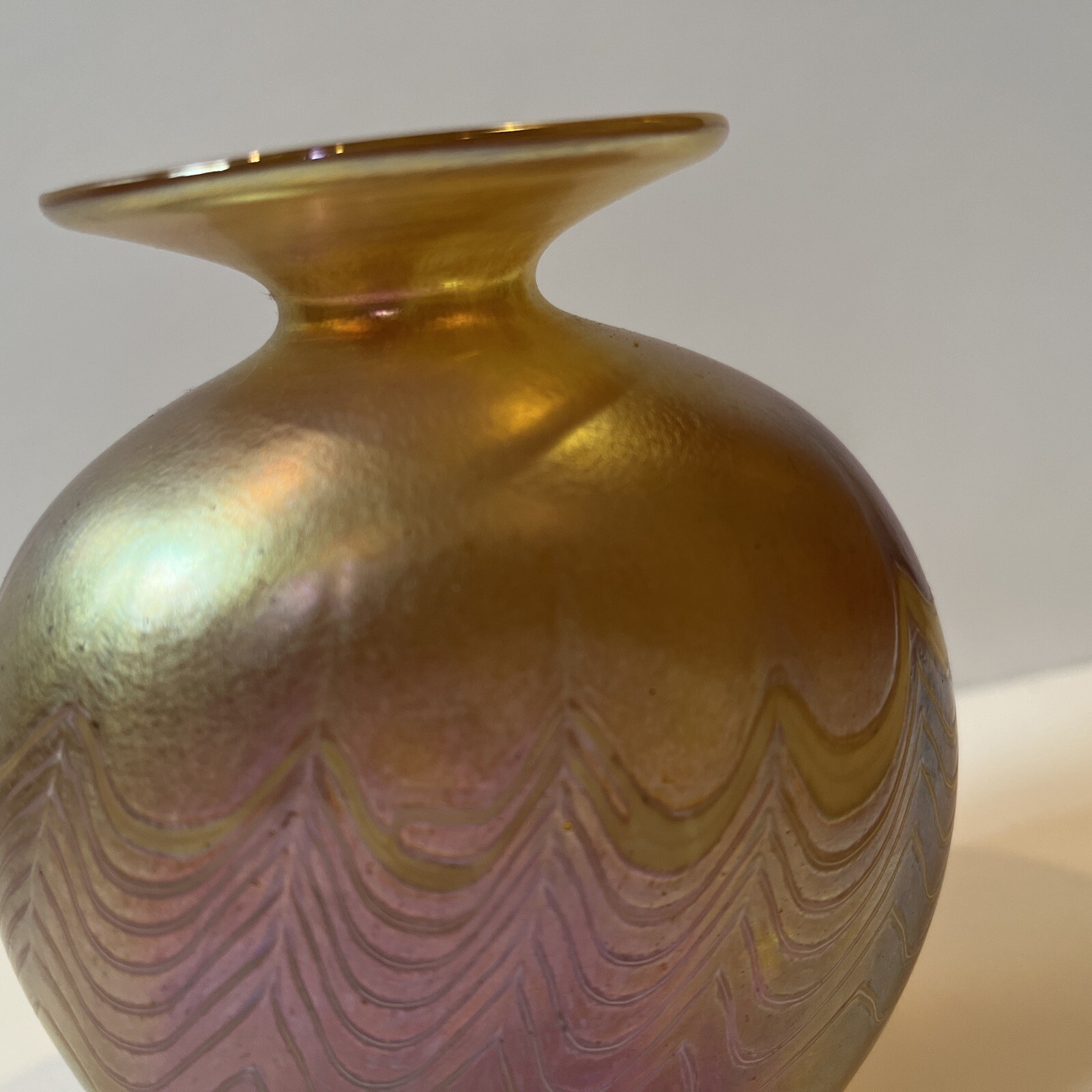 Vintage Art Glass Vase Signed Robert Held Yellow Purple Iridescent 4.5” Canada