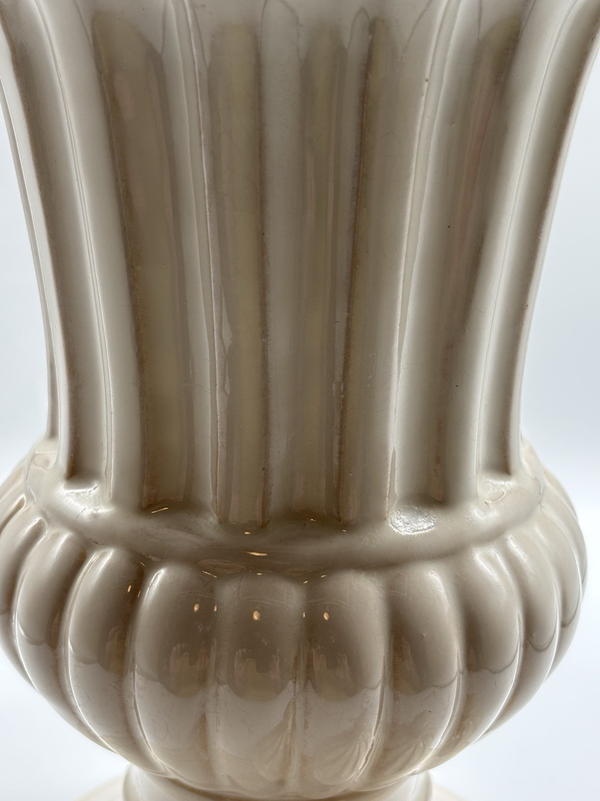 Godinger Ceramic Covered Urn Ivory Ginger Jar Fluted Pedestal Lidded 14.5″