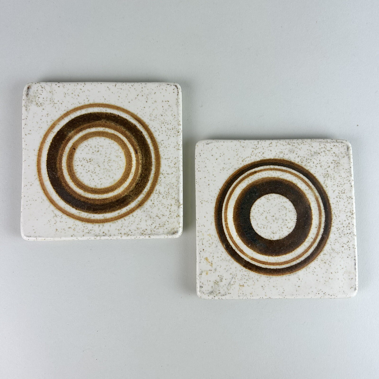 2 Vintage 70’s Fred Evangel Trivets Art Pottery Tile New Mexico Speckled Coaster