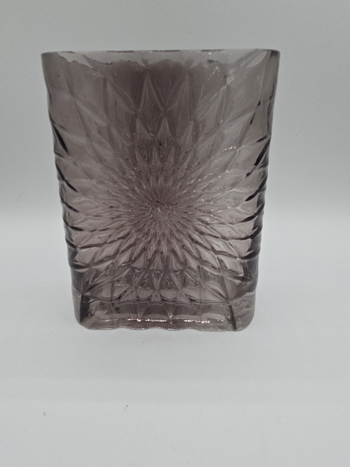 Art Glass Textured Starburst Rectangle Vase Smoke Color READ