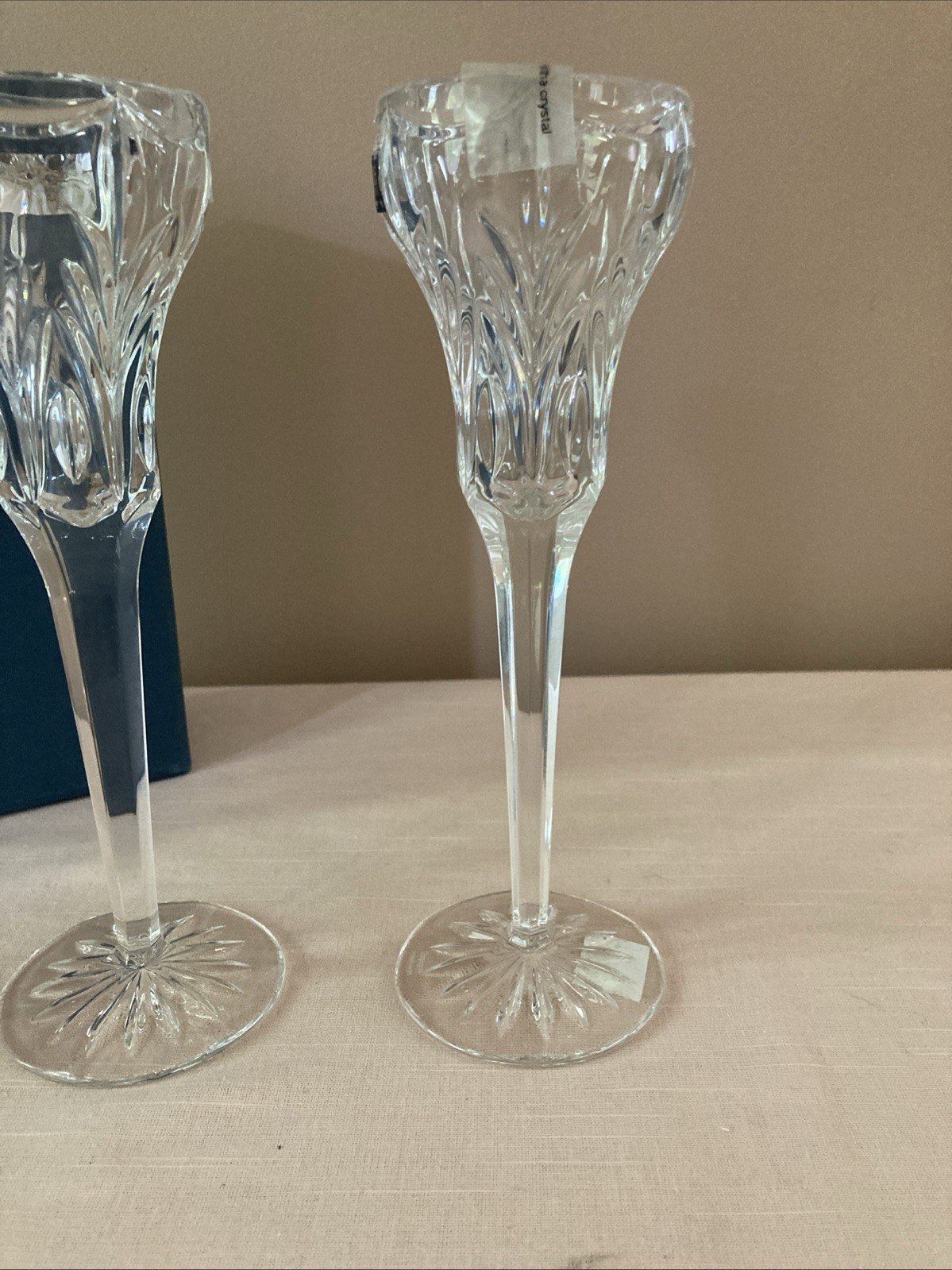 Set of Marquis by Waterford Crystal Single Light Candlesticks Canterbury 8.25 in