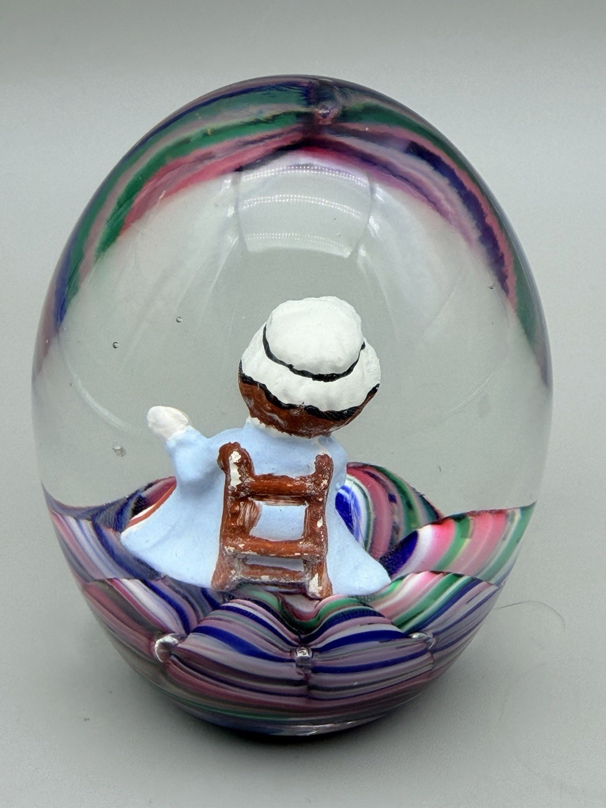 Rare Joe St Clair Betsy Ross Sulphide Art Glass Paperweight Patriotic Flag