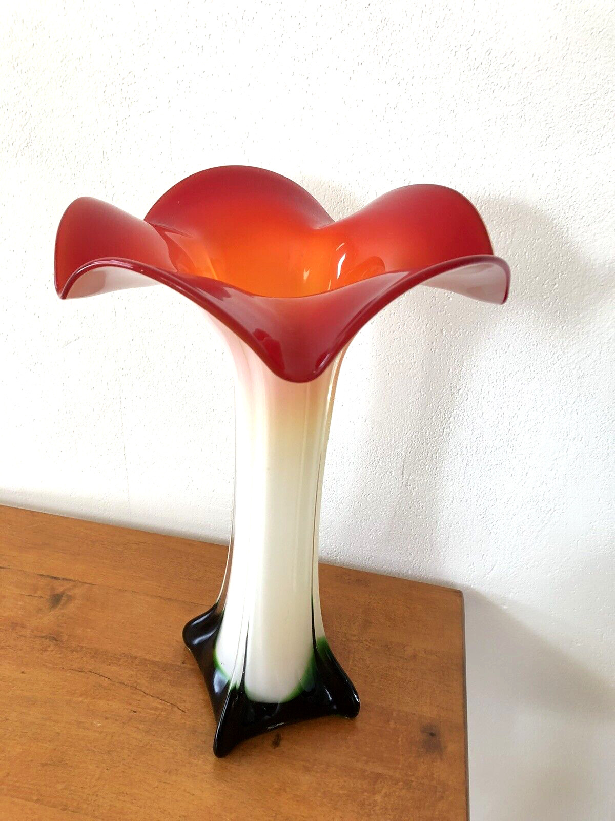15″ Vintage 1960s JACK-IN-PULPIT Lily LOTUS Flower MCM Art Glass BLOOMING VASE