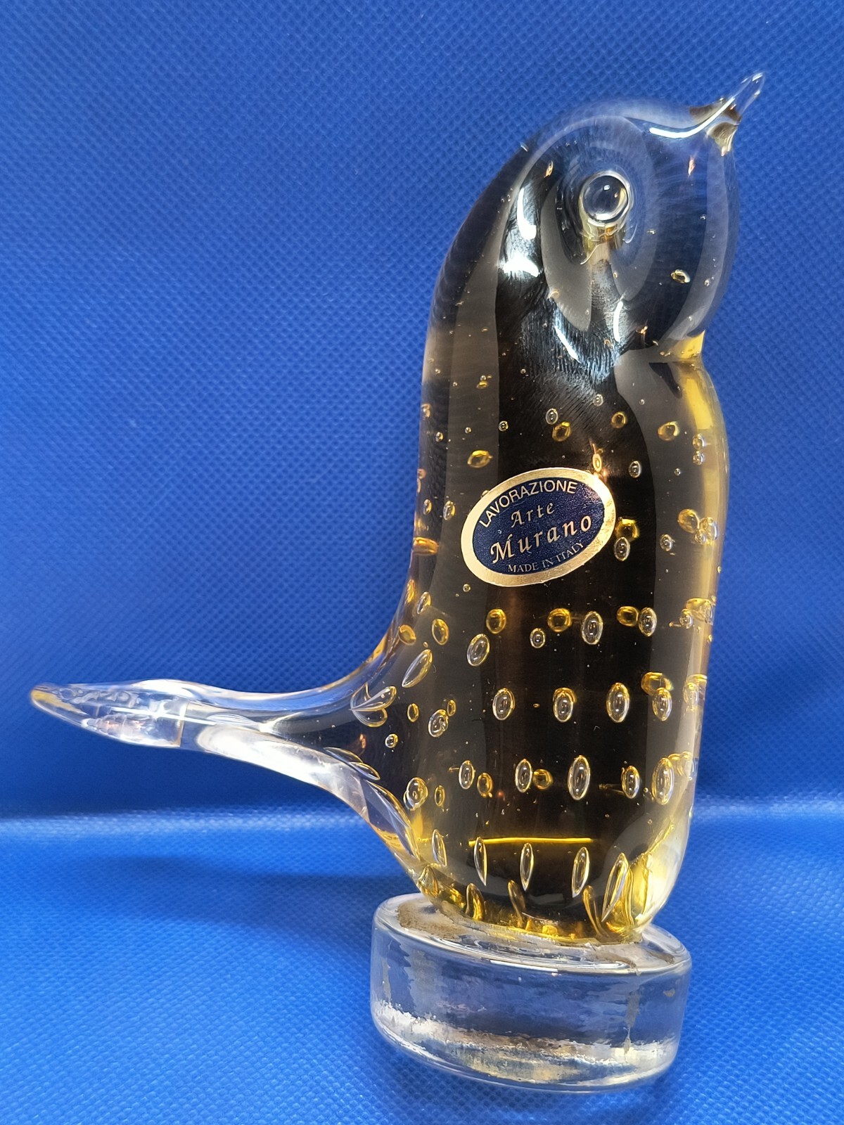 Lavorazione Arte Murano Italy Amber Bullirante Penguin 6″ Tall x 4.5″ Wide