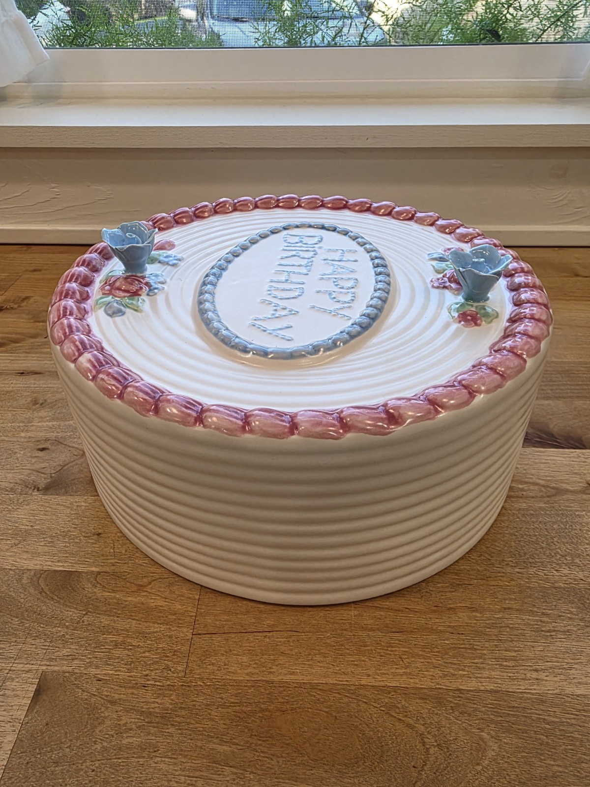 Vintage Ceramic Happy Birthday Fake Cake Hand Painted Made in Portugal