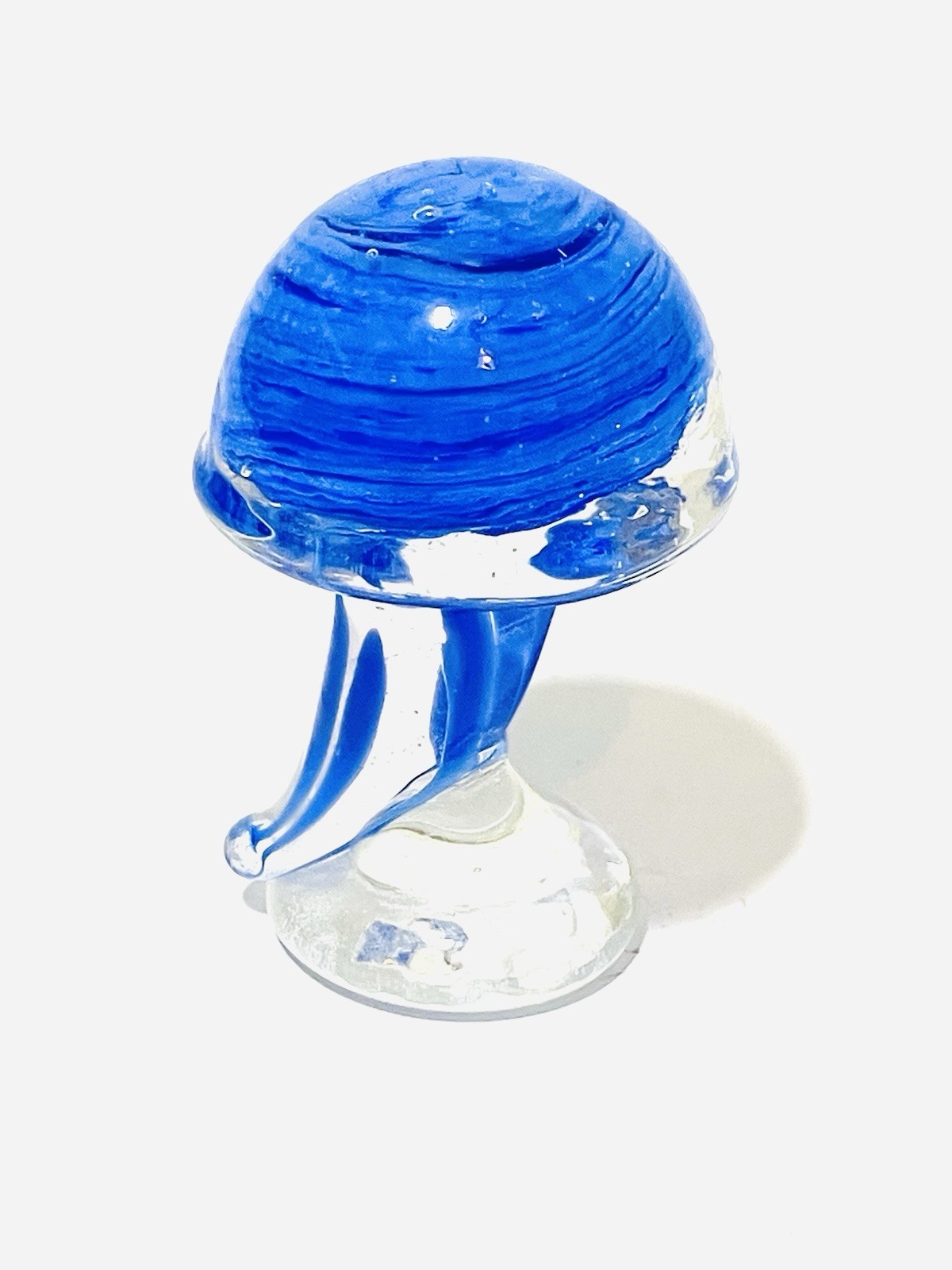 Hand Blown Glass 2″ Blue & Clear Jellyfish