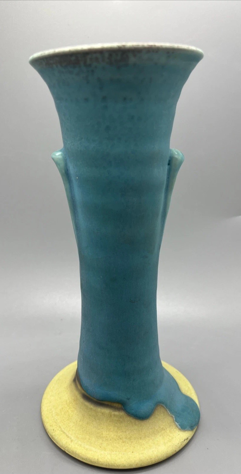 Blue Glaze Pottery Bud Vase Studio Signed Watson Style Of Roseville 8.5” EUC