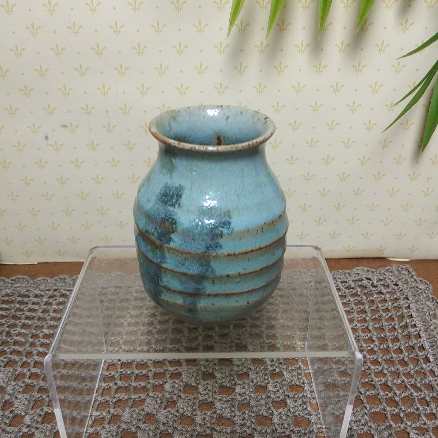 Handmade Studio Pottery 3.5″ Small Vase Brown Green Glaze Pottery Ribbed Signed