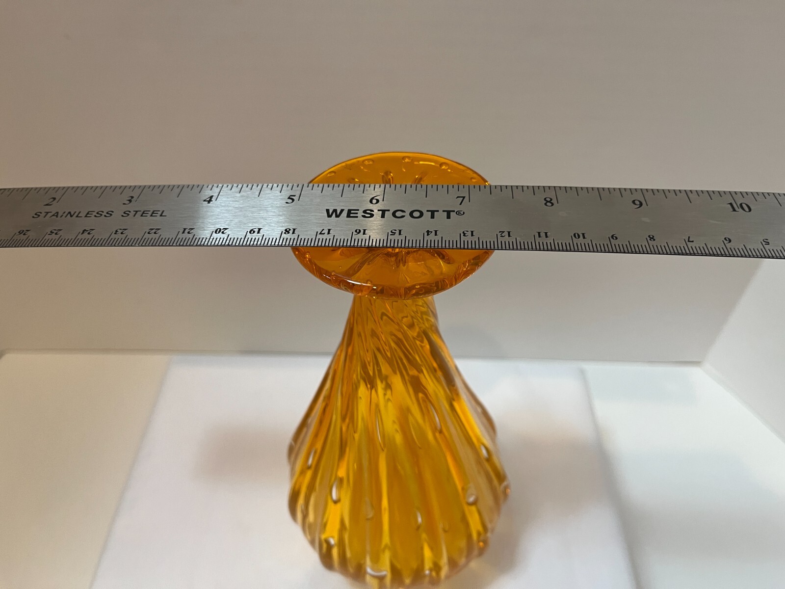 Orange Hand Blown Twist Art Glass w/Bubbles Vase Murano MCM style approx. 8 in