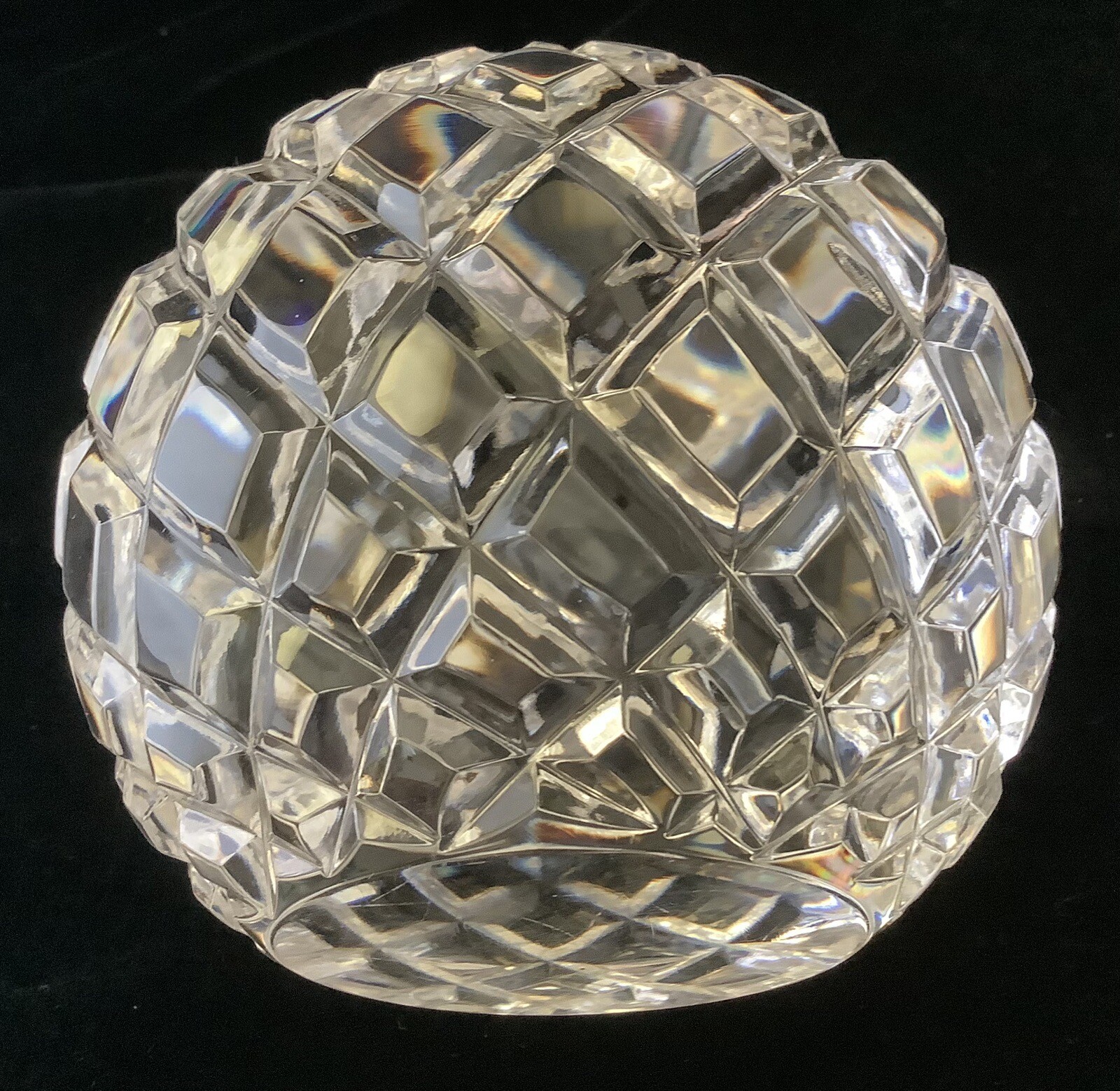 Vintage Heavy Lead Crystal Waffle Pattern Wheel Cut Glass Paperweight